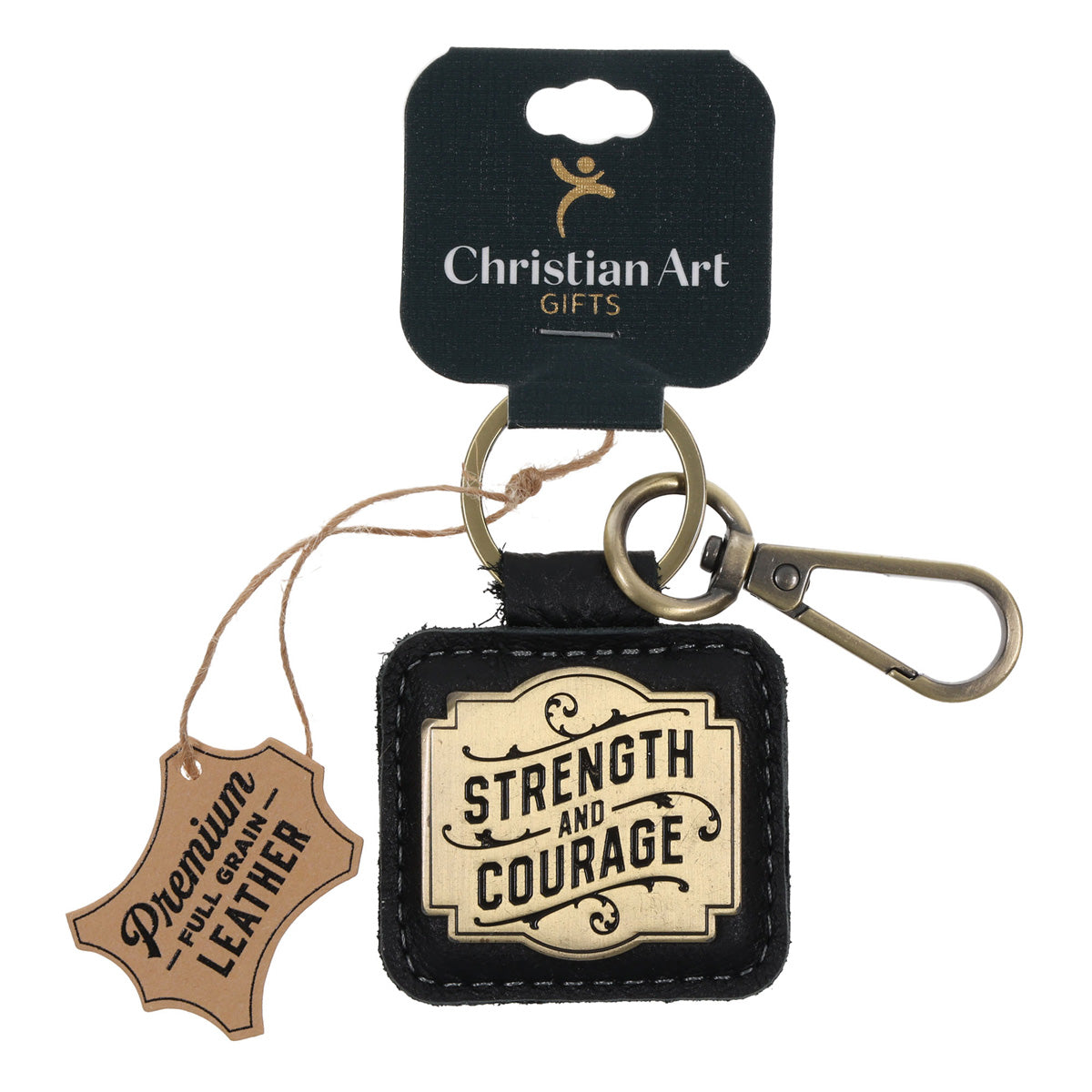 Strength and Courage Genuine Leather Key Ring