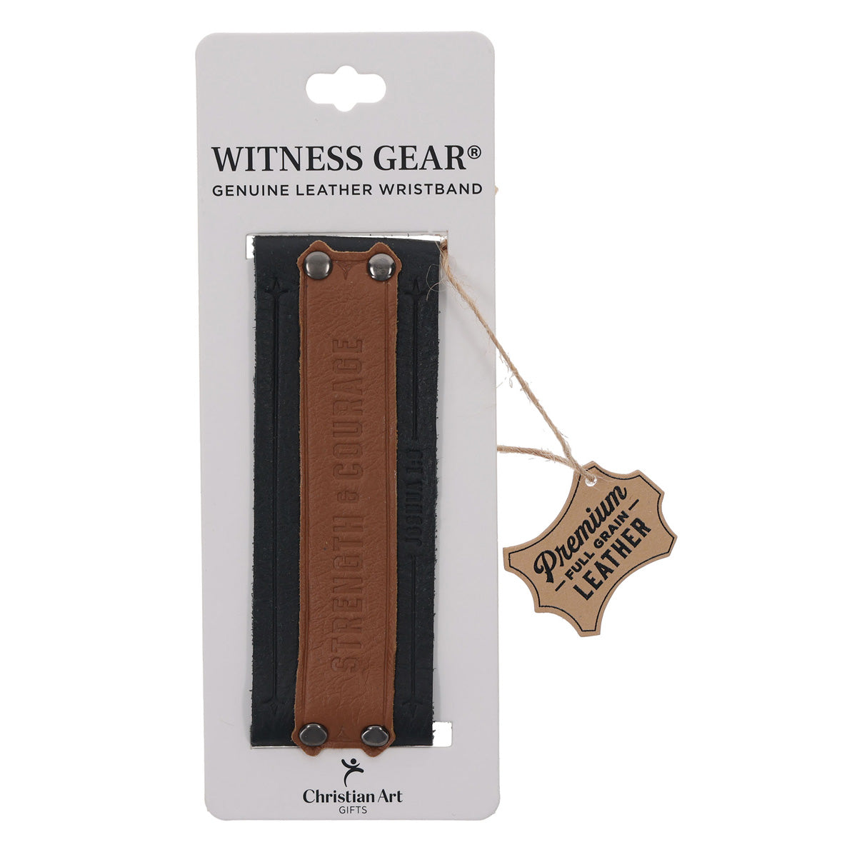 Strength and Courage Black and Brown Genuine Leather Wriststrap