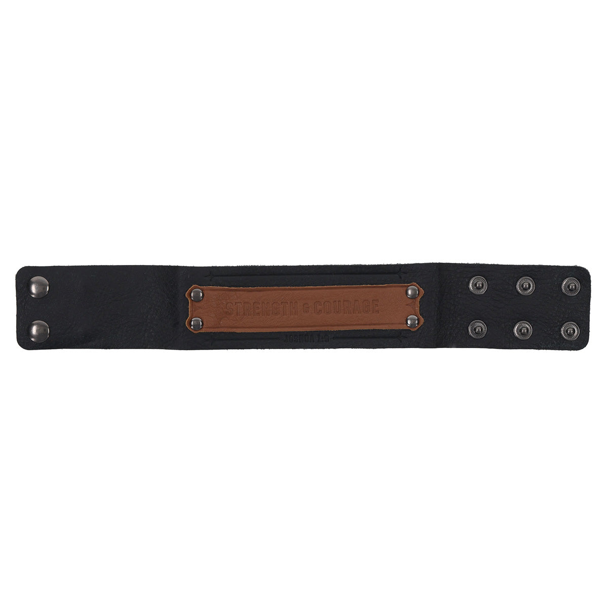 Strength and Courage Black and Brown Genuine Leather Wriststrap