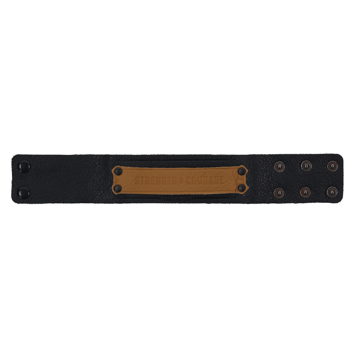 Strength and Courage Black and Butterscotch Genuine Leather Wriststrap