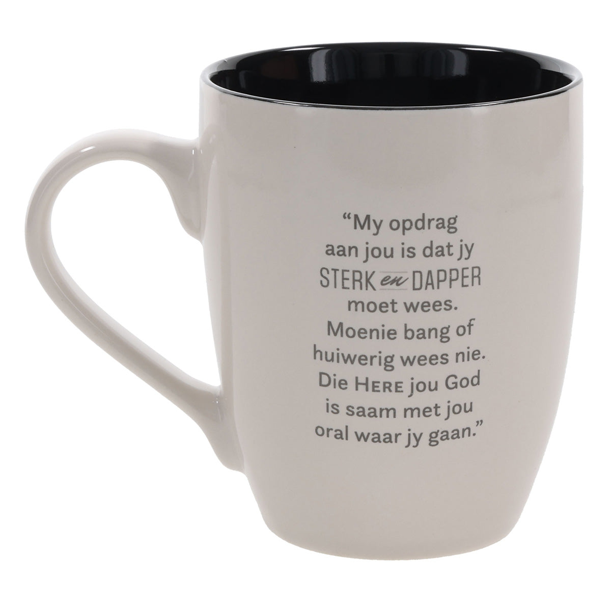 Wees Sterk en Dapper Afrikaans Ceramic Mug with Black Interior