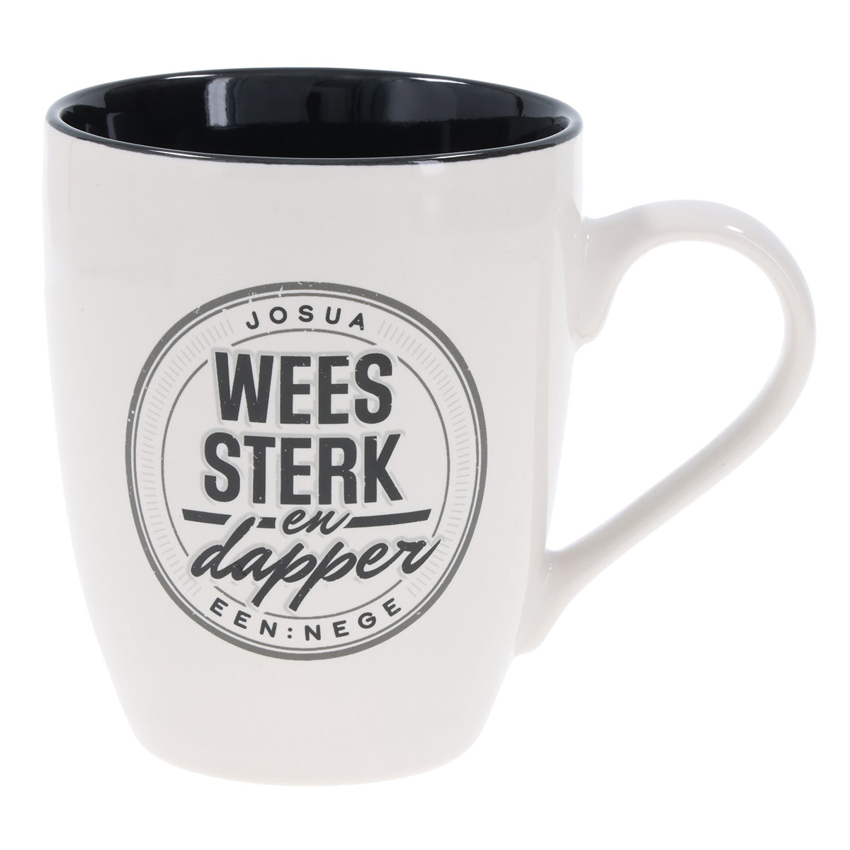 Wees Sterk en Dapper Afrikaans Ceramic Mug with Black Interior