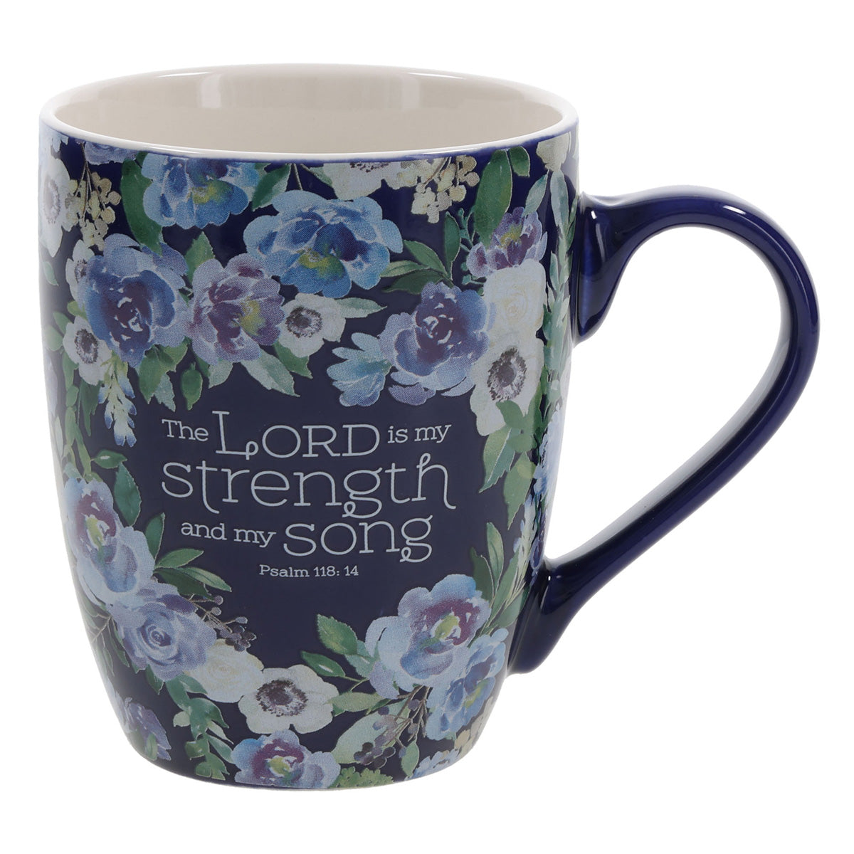 The Lord Is My Strength and My Song Blue Floral Ceramic Mug