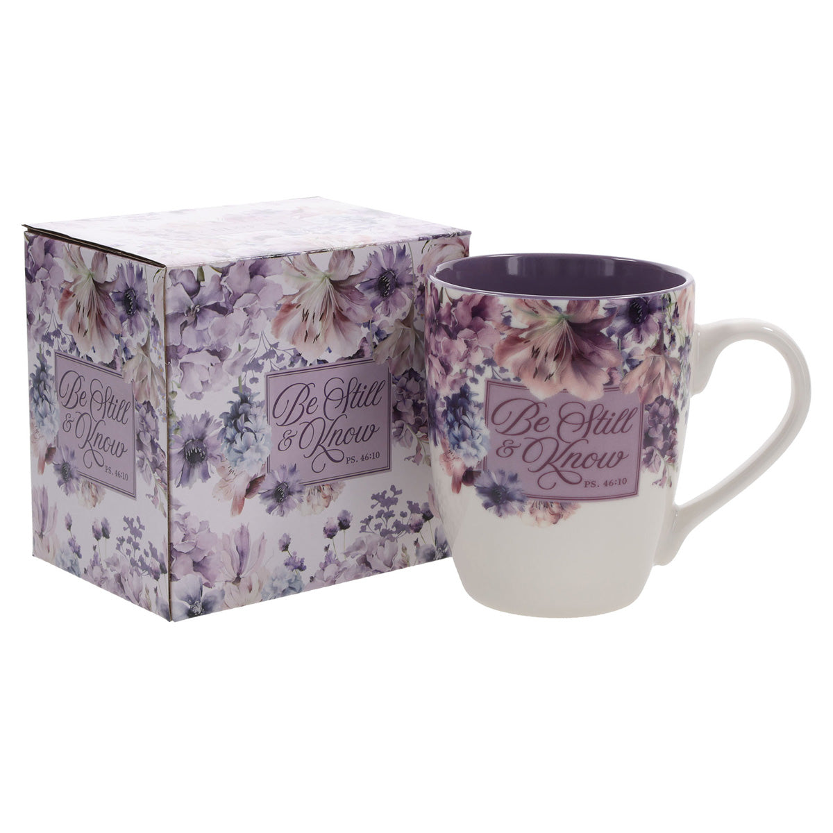 Be Still and Know Ceramic Mug with Purple Interior