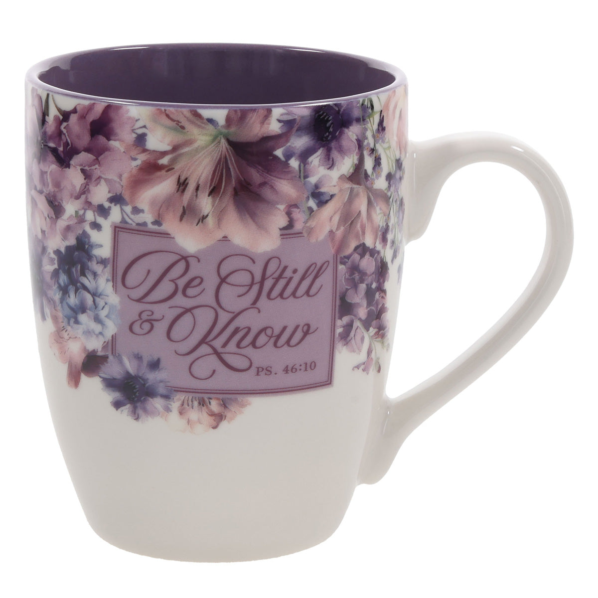 Be Still and Know Ceramic Mug with Purple Interior