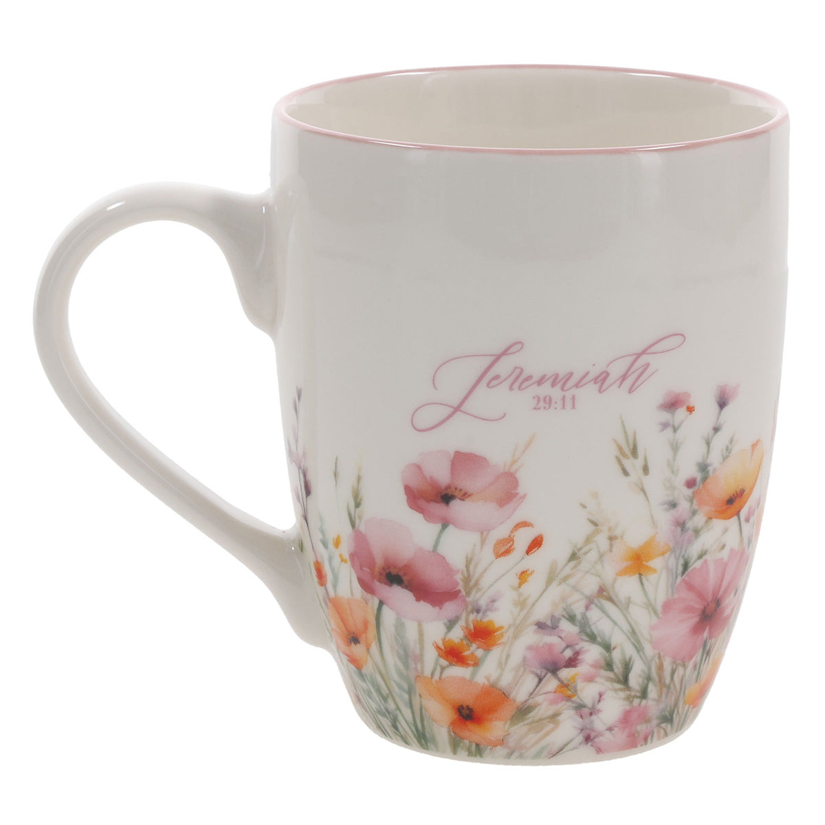 For I Know the Plans Ceramic Mug with a Pink Rim