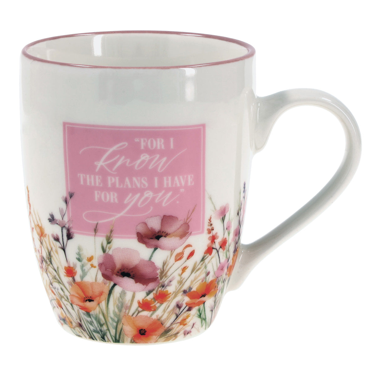 For I Know the Plans Ceramic Mug with a Pink Rim