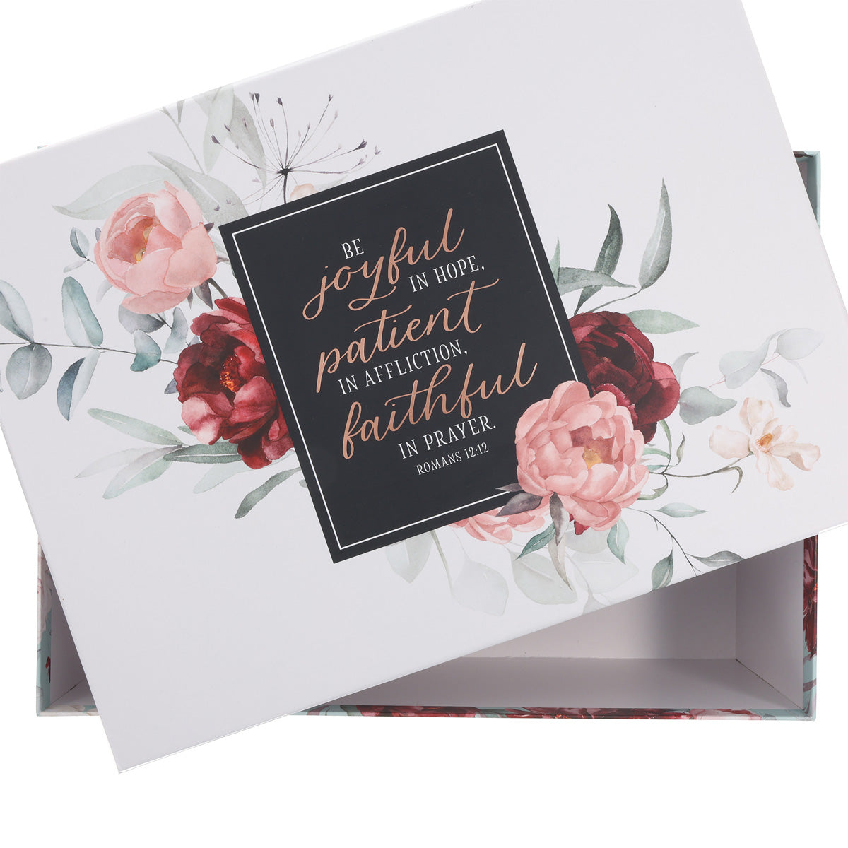 Be Joyful in Hope, Patient in Affliction, Faithful in Prayer Large Stackable Gift Box
