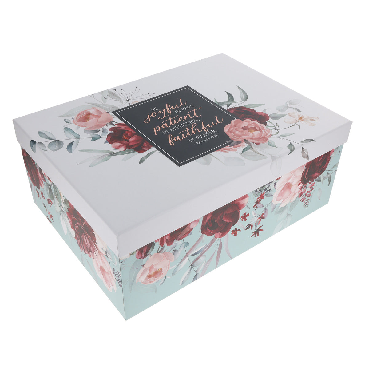 Be Joyful in Hope, Patient in Affliction, Faithful in Prayer Large Stackable Gift Box