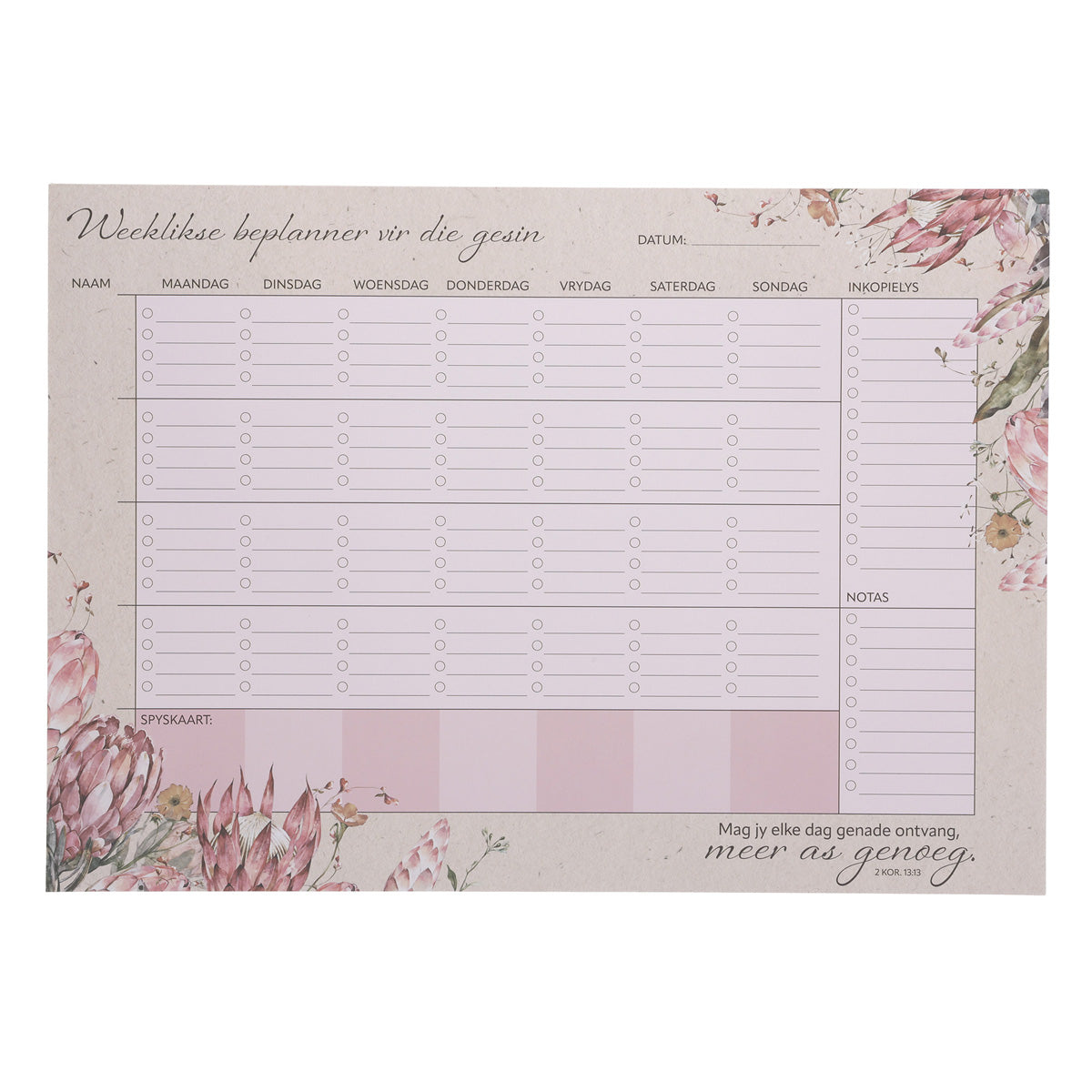 A3 Weekly Desk Planner - Mag Jy Elke Dag Genade Ontvang, Meer As Genoeg Afrikaans