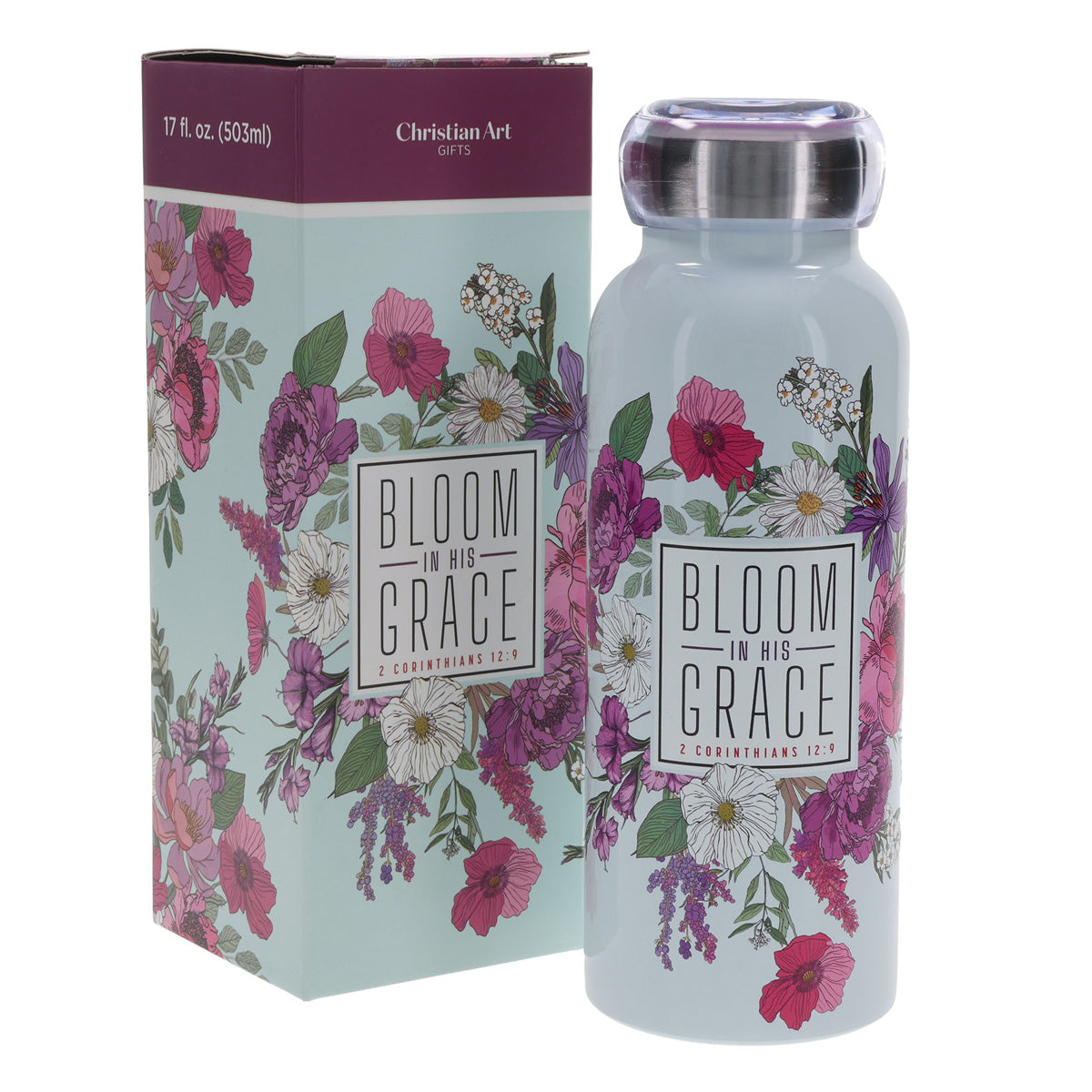 Bloom in His Grace Stainless Steel Water Bottle