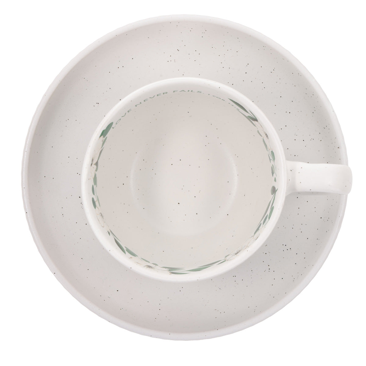 Love Never Fails Ceramic Cup and Saucer Set