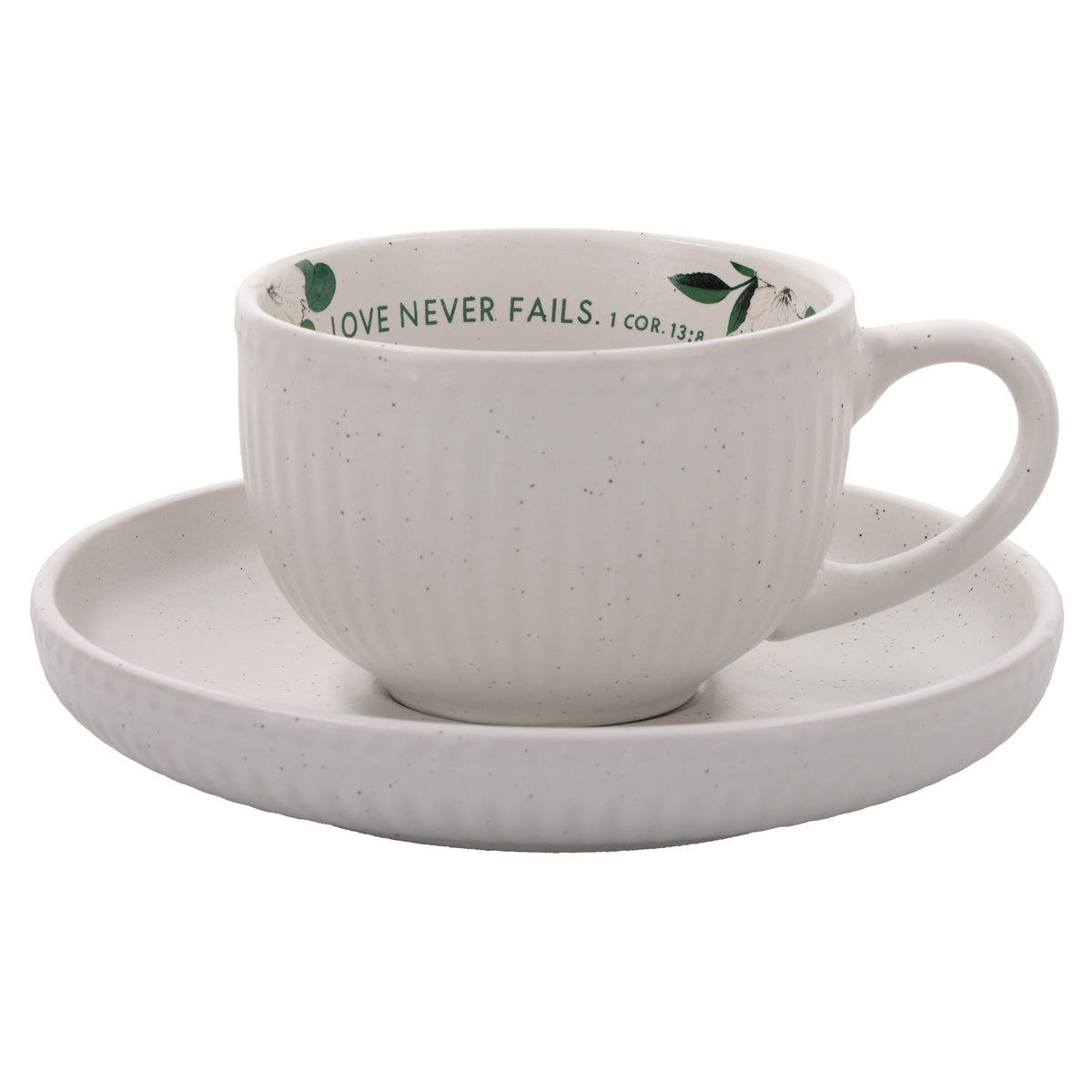 Love Never Fails Ceramic Cup and Saucer Set