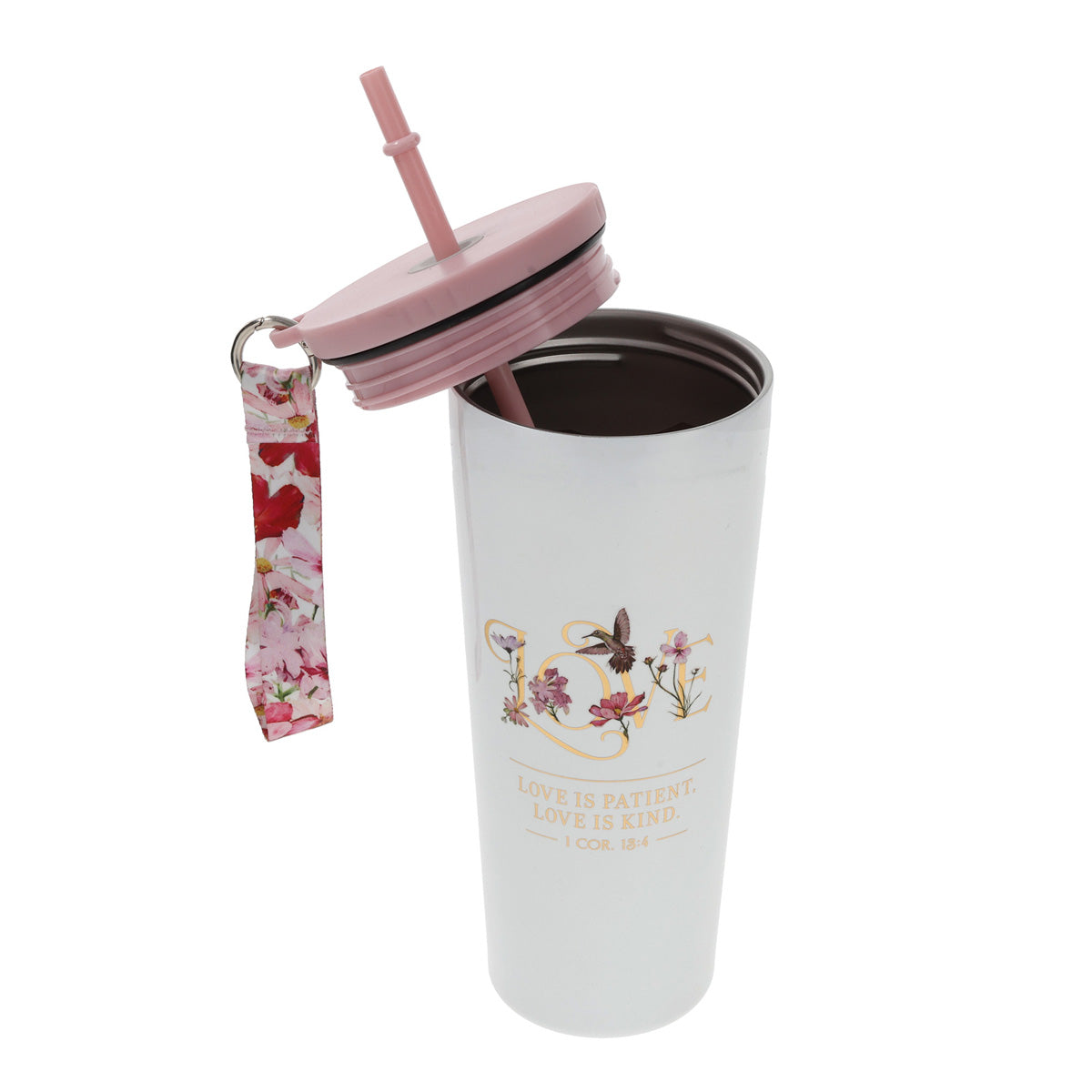 Travel Mug - Love Is Patient (Stainless Steel, Wriststrap And Straw)