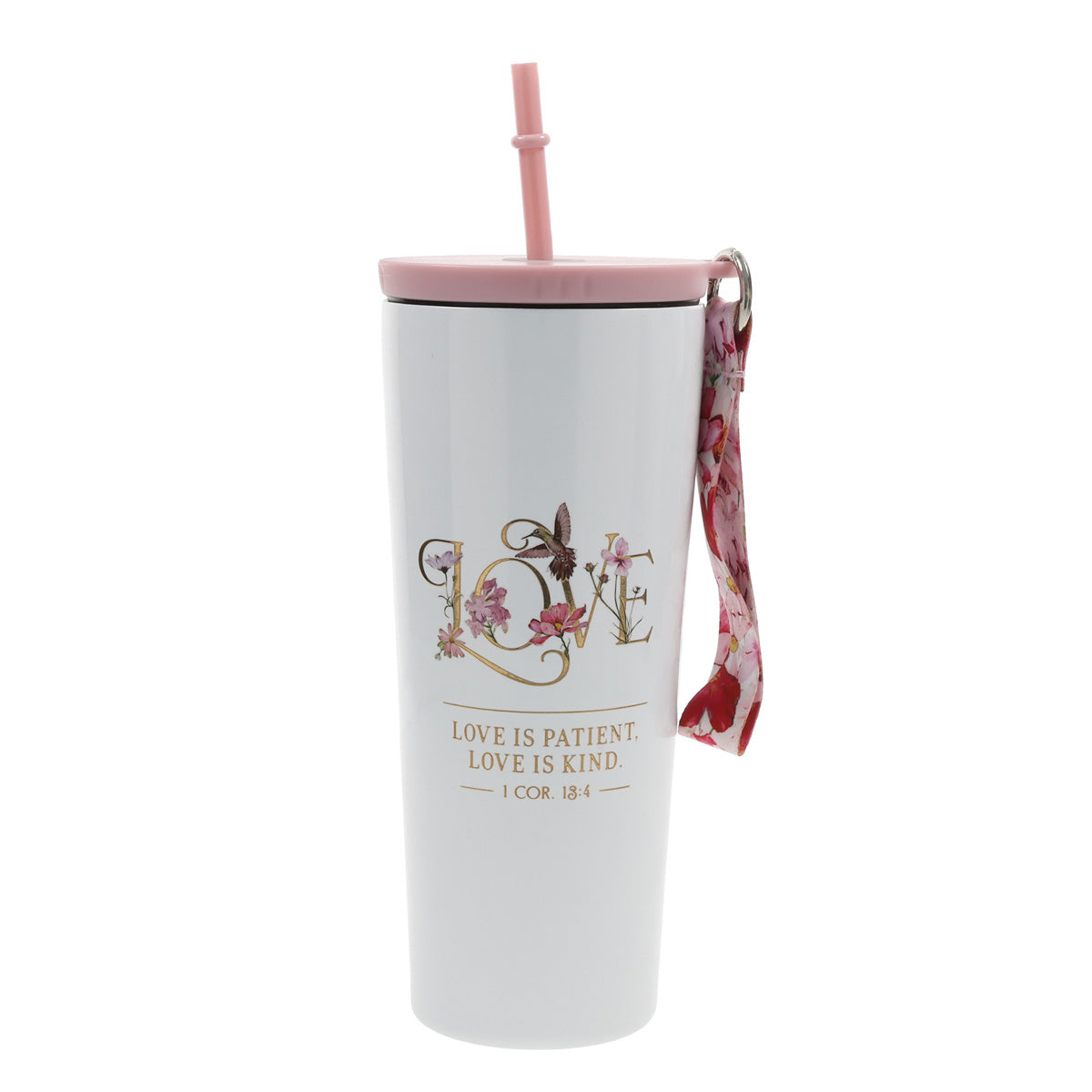 Travel Mug - Love Is Patient (Stainless Steel, Wriststrap And Straw)