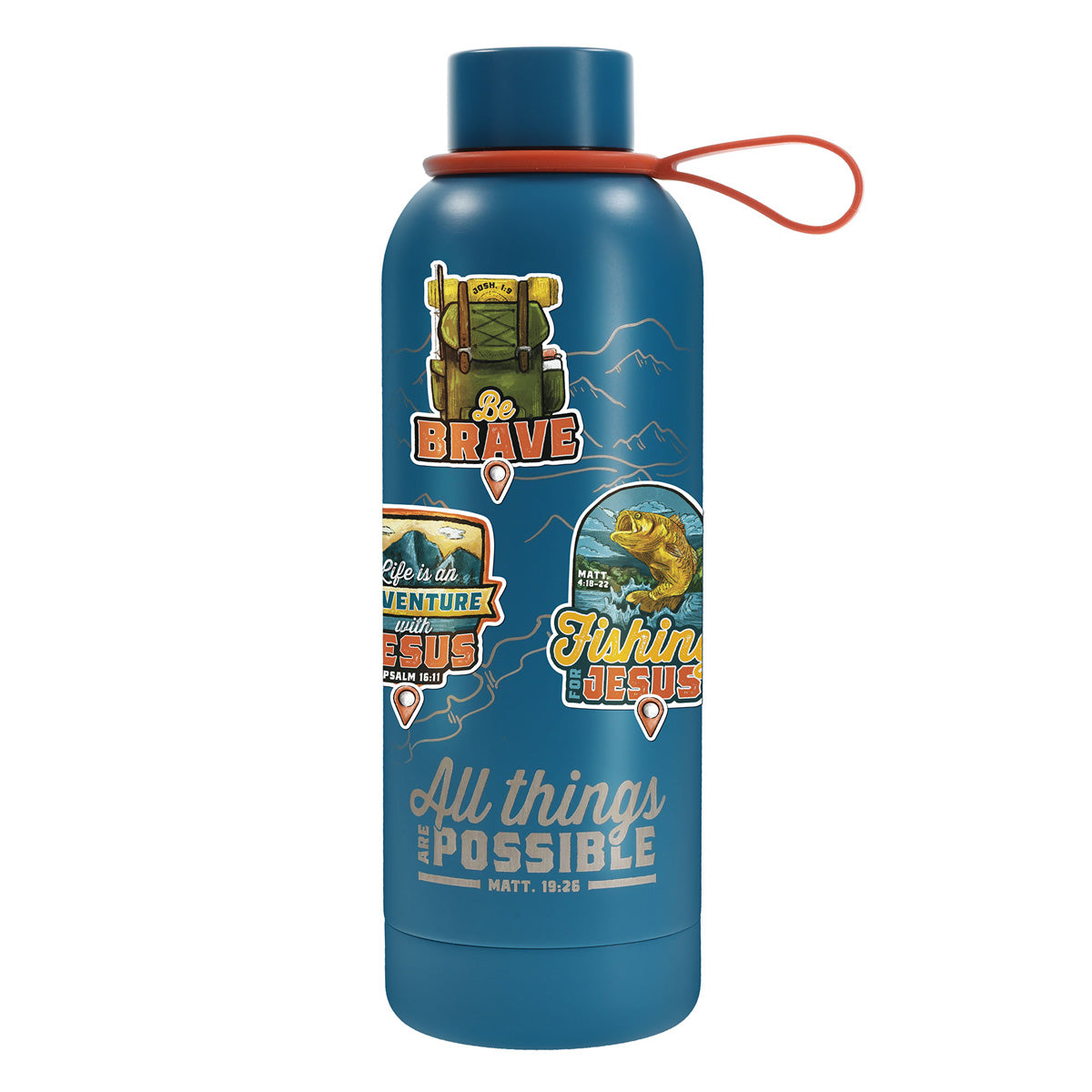 All Things Are Possible Stainless Steel Water Bottle with Glow in the Dark Decorative Sticker Sheet