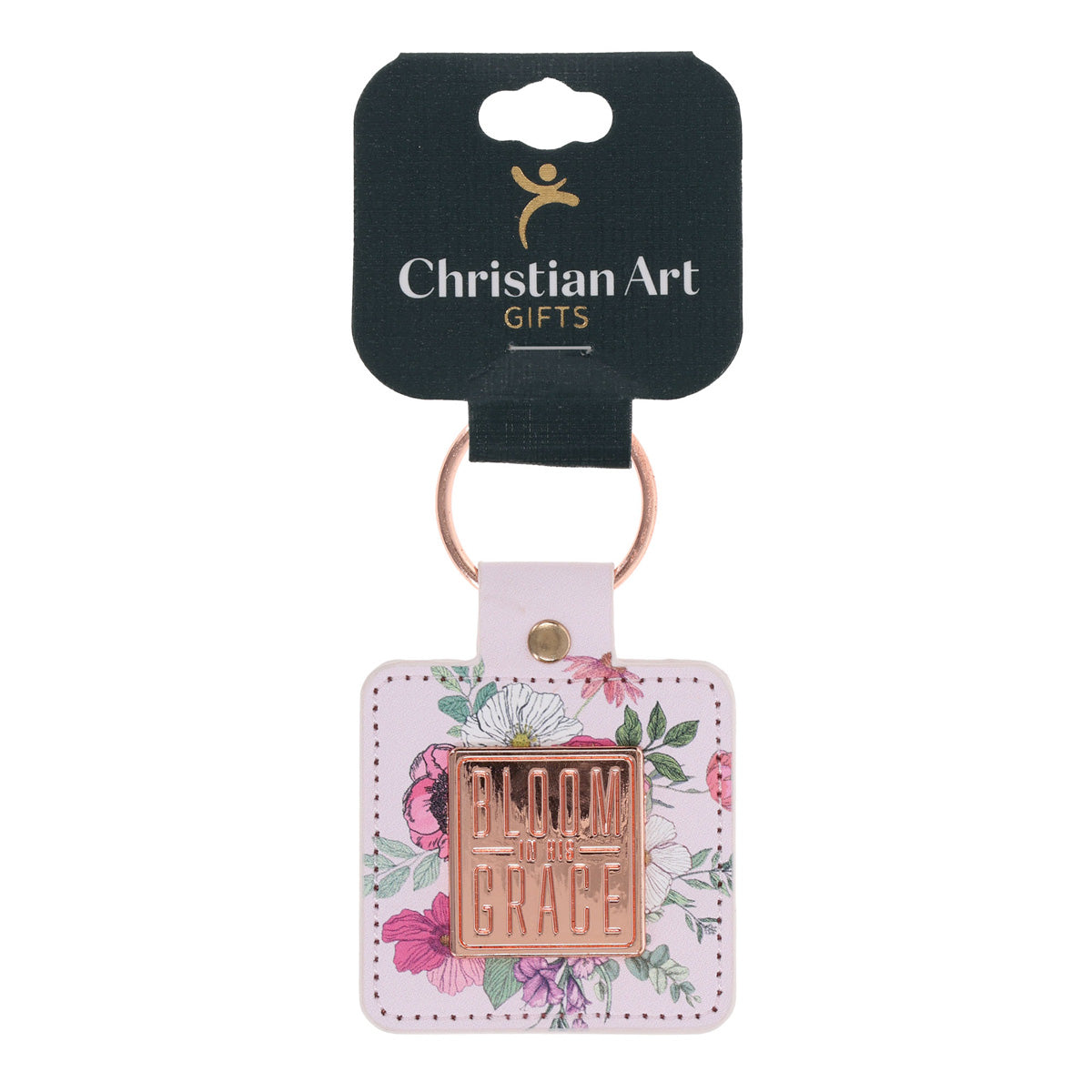 Bloom in His Grace Faux Leather Keychain