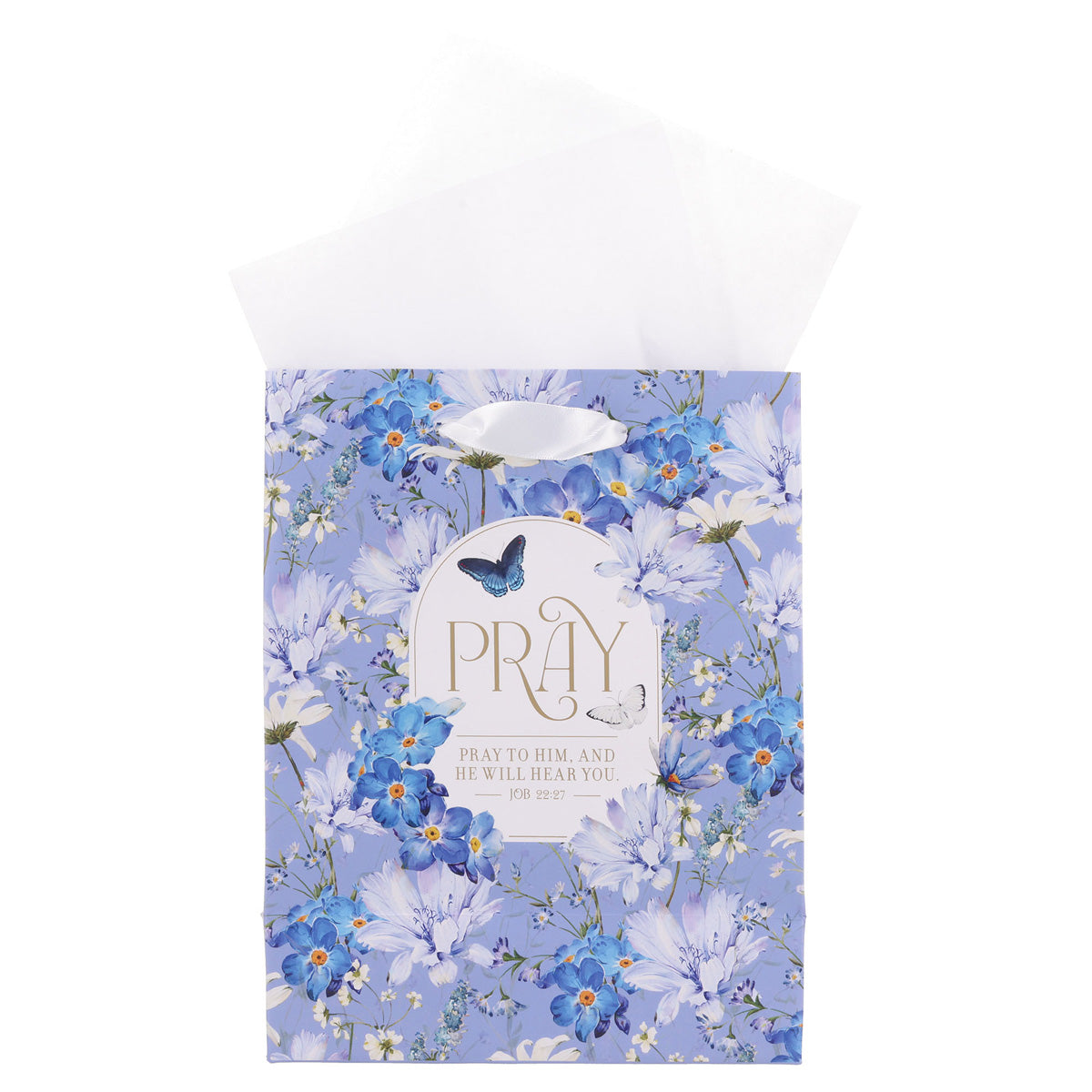 Pray Blue Floral Medium Gift Bag with Gift Tag