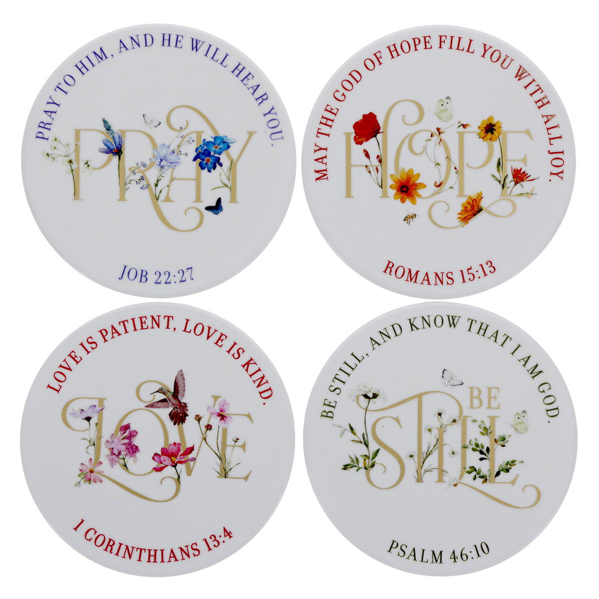 Love Hope Pray Be Still Four-Piece Ceramic Coaster Set