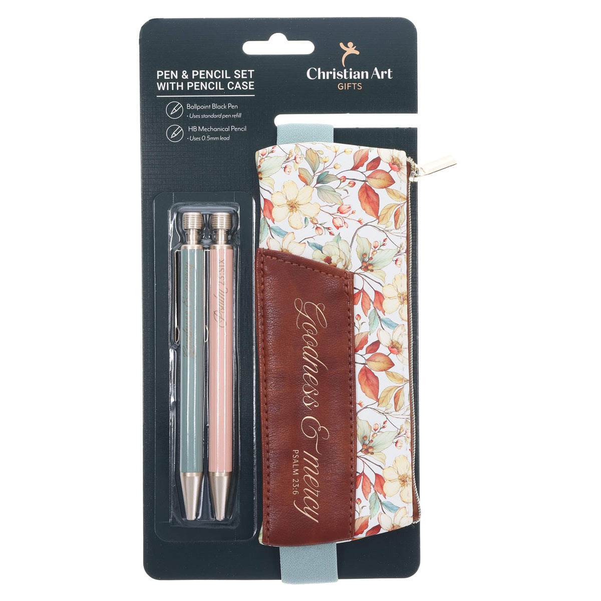 Goodness & Mercy Pen and Pencil Set with Faux Leather Pouch