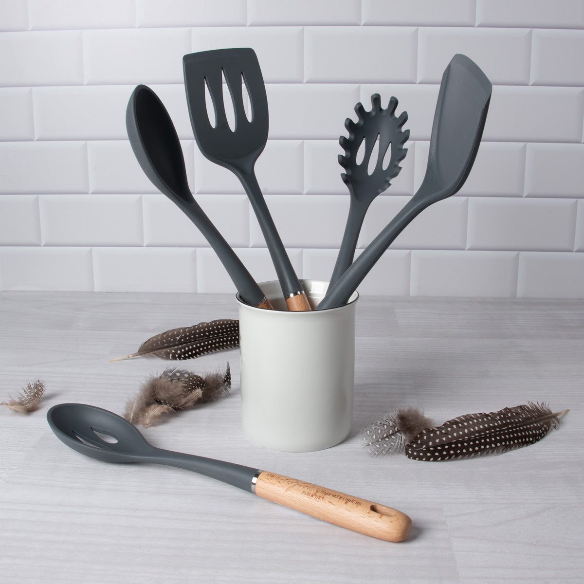 Liefde Wood and Silicone Afrikaans Five-Piece Utensil Set