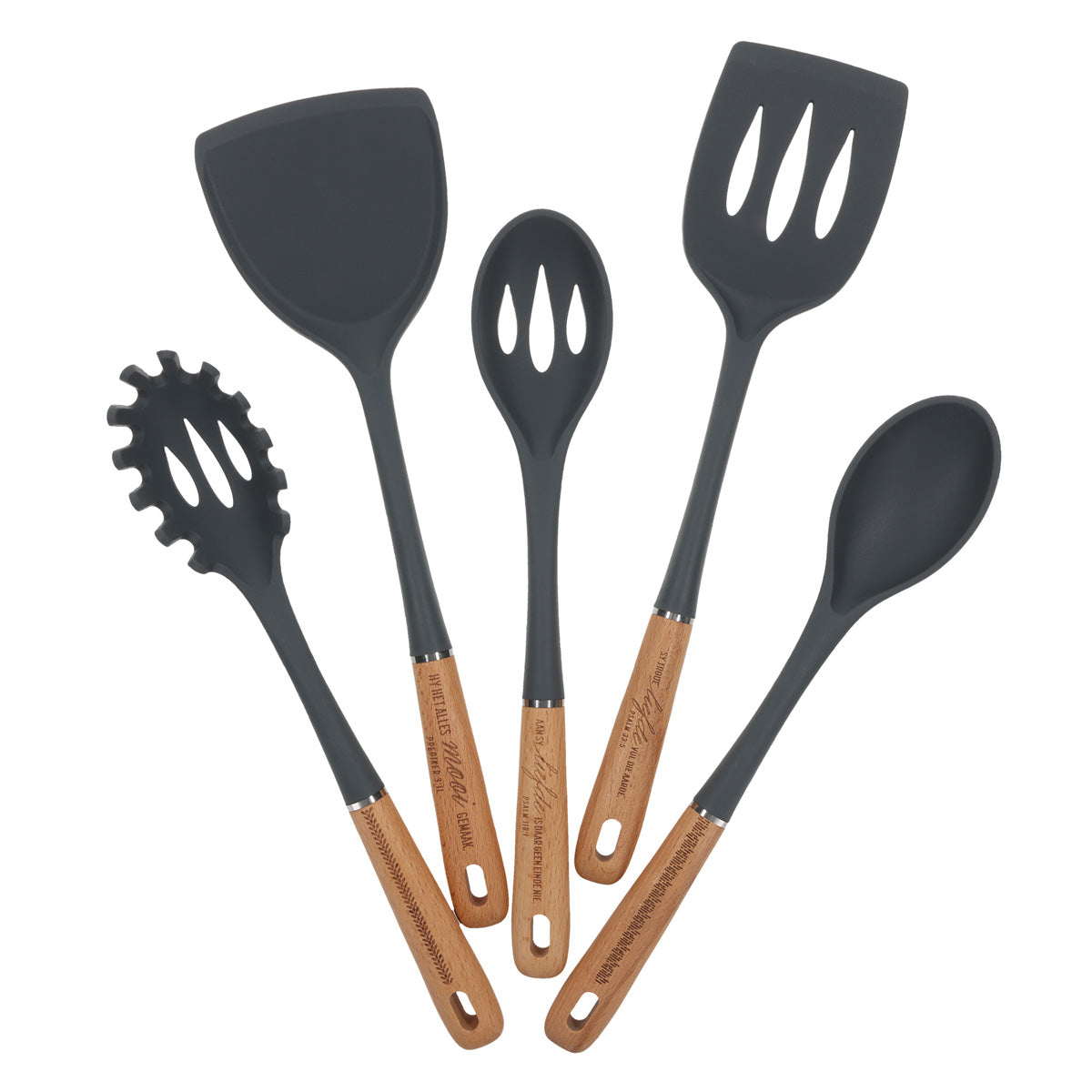 Liefde Wood and Silicone Afrikaans Five-Piece Utensil Set