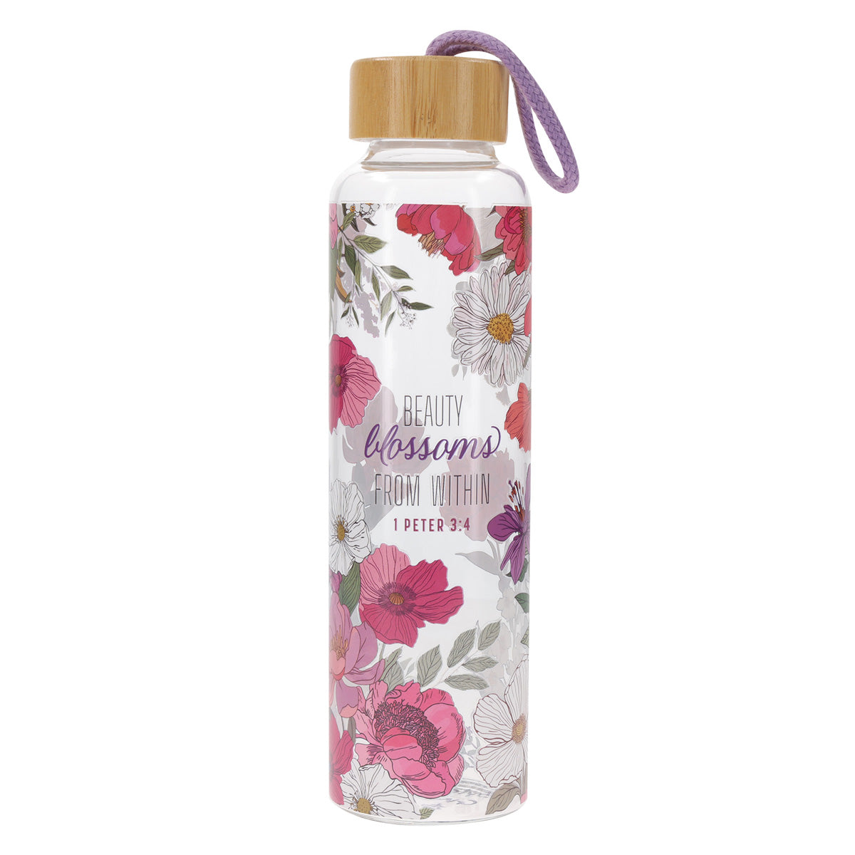 Beauty Blossoms from Within Glass Water Bottle with Bamboo Lid