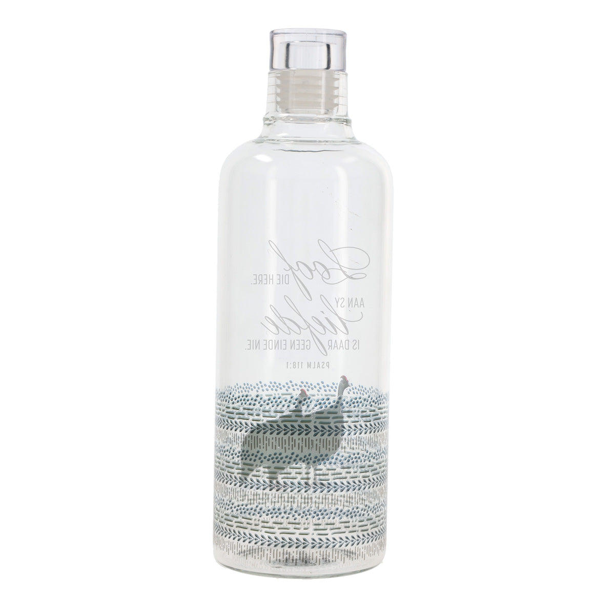 Loof die Here, Aan Sy Liefde Is Daar Geen Einde Nie Afrikaans Glass Water Bottle