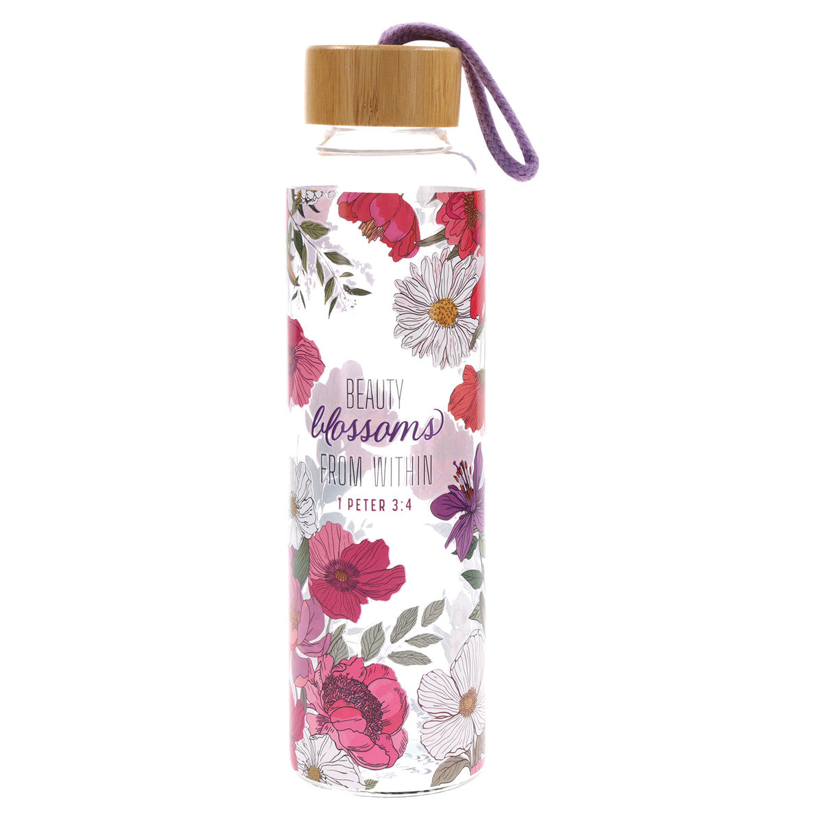 Bloom in His Grace Glass Water Bottle