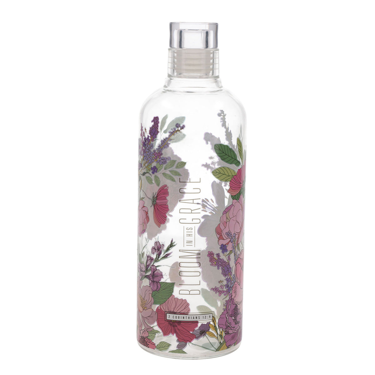 Bloom in His Grace Glass Water Bottle