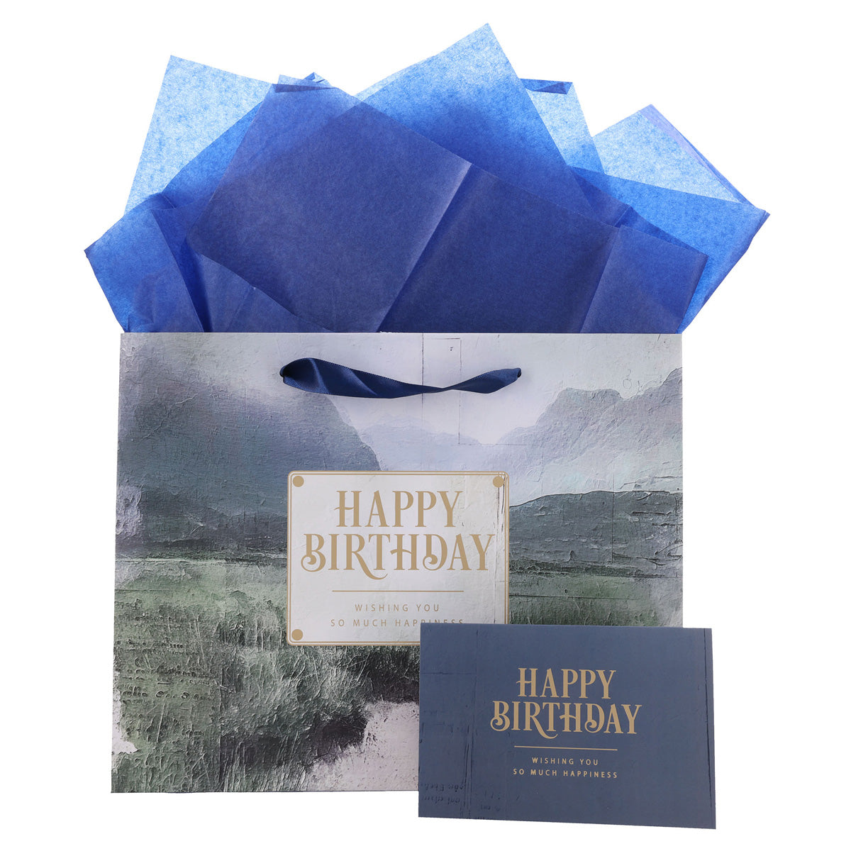 Vally Scene Happy Birthday Large Landscape Gift Bag with Card