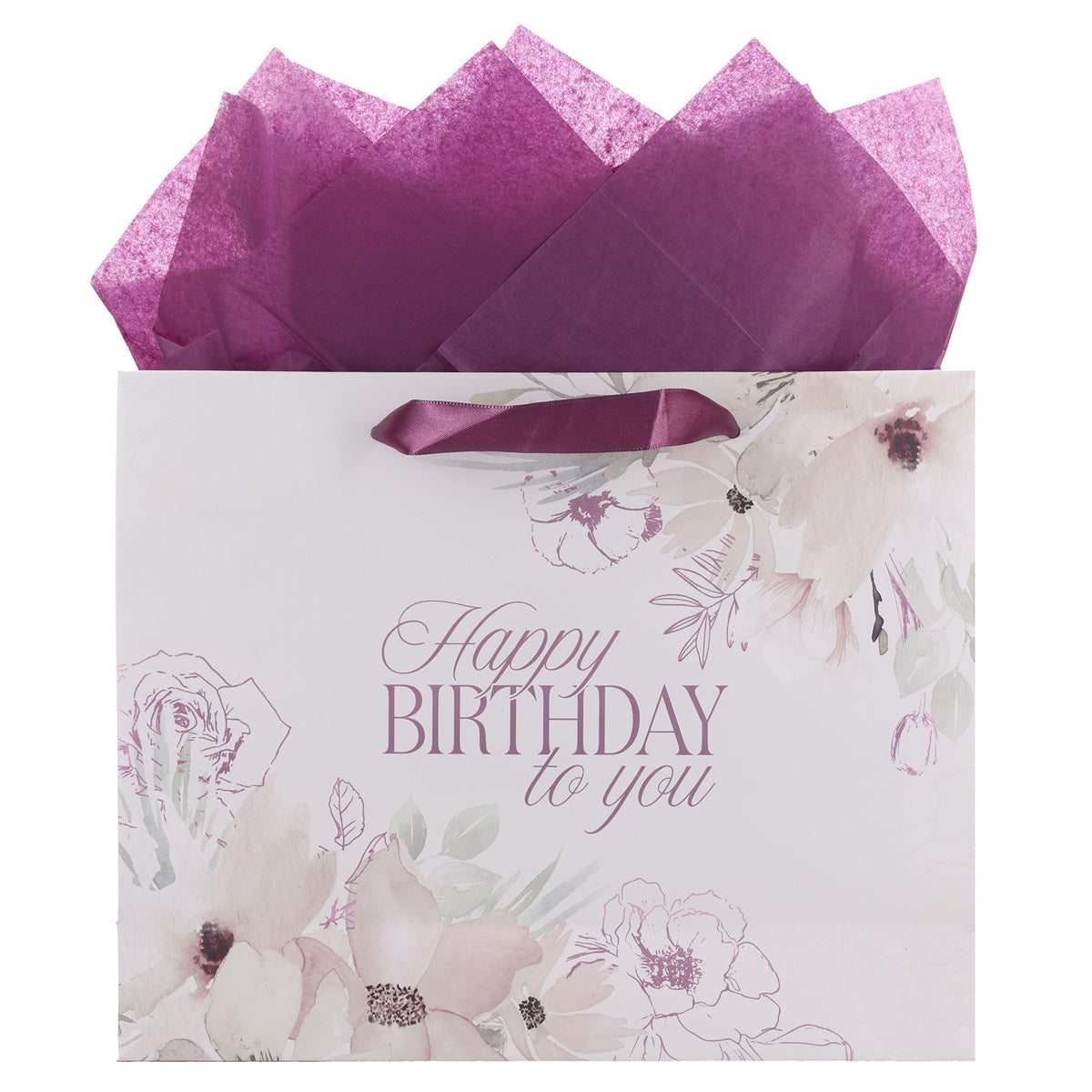 Happy Birthday to You Large Floral Landscape Gift Bag with Card