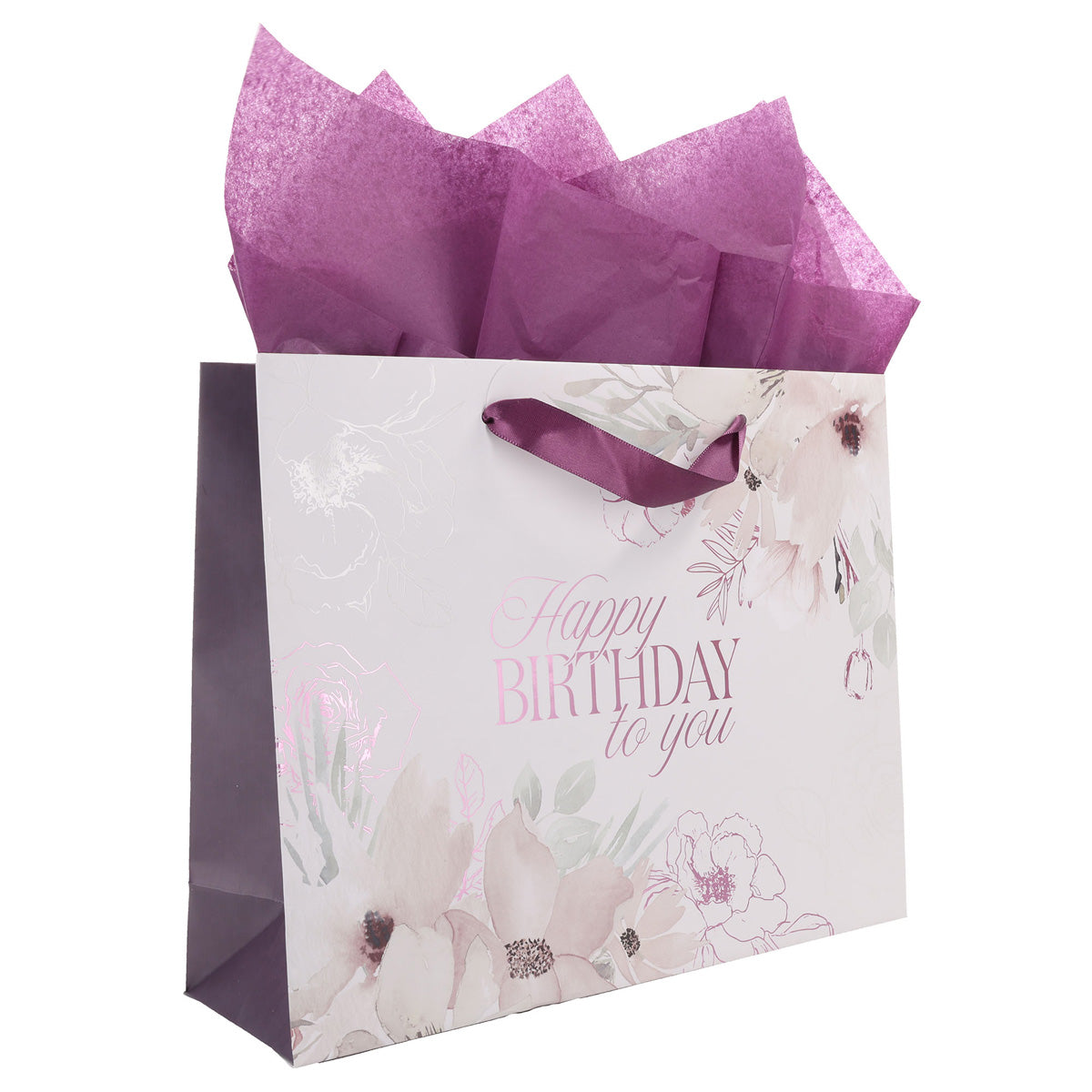 Happy Birthday to You Large Floral Landscape Gift Bag with Card