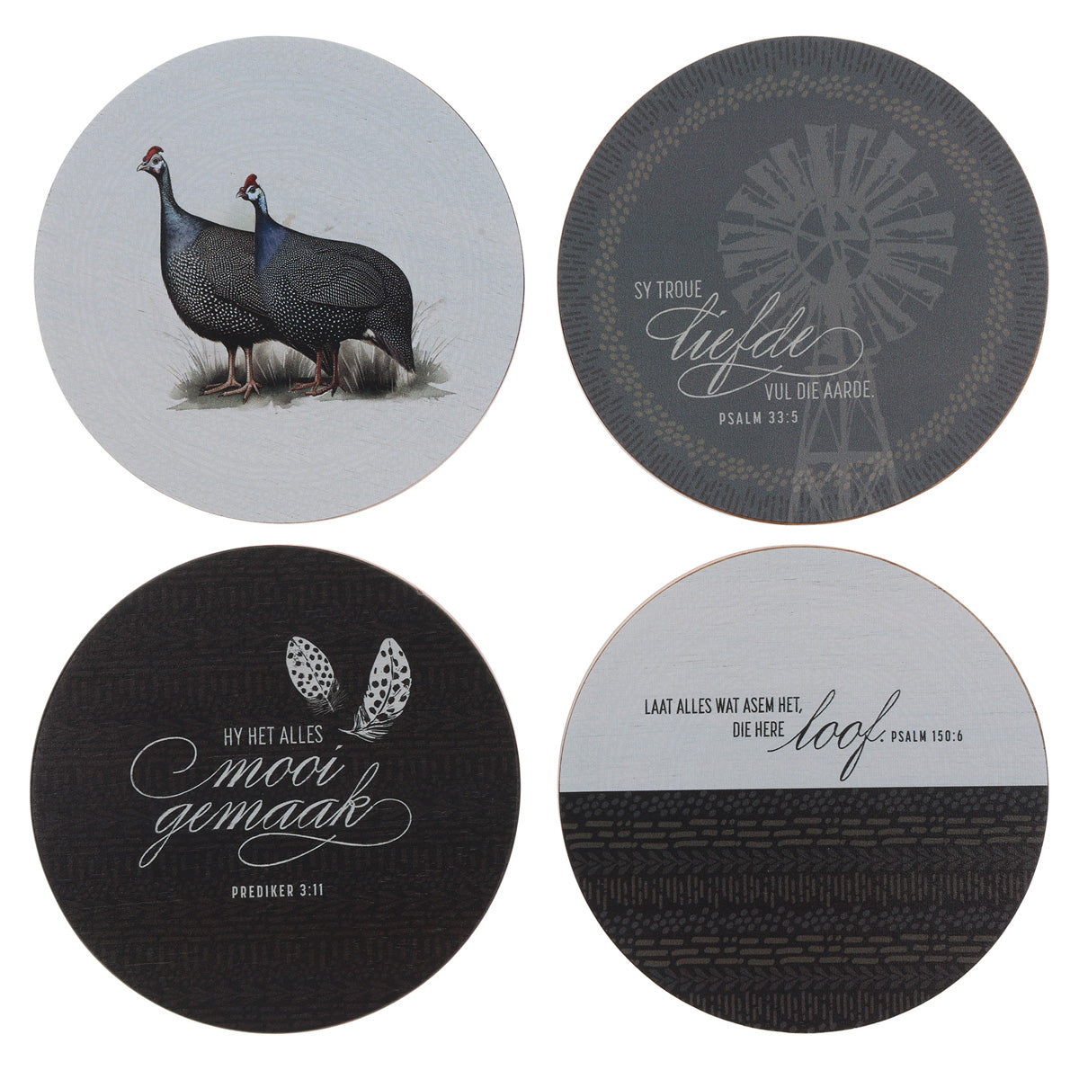 Hy Het Alles Mooi Gemaak Afrikaans Four-Piece Wooden Coaster Set