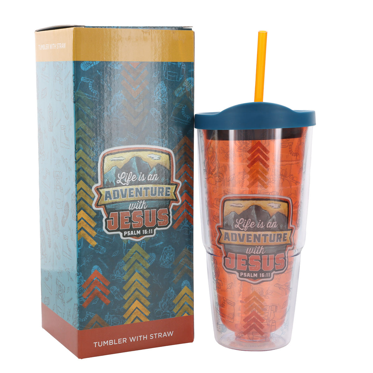 Life Is an Adventure with Jesus Plastic Travel Tumbler with Lid and Straw