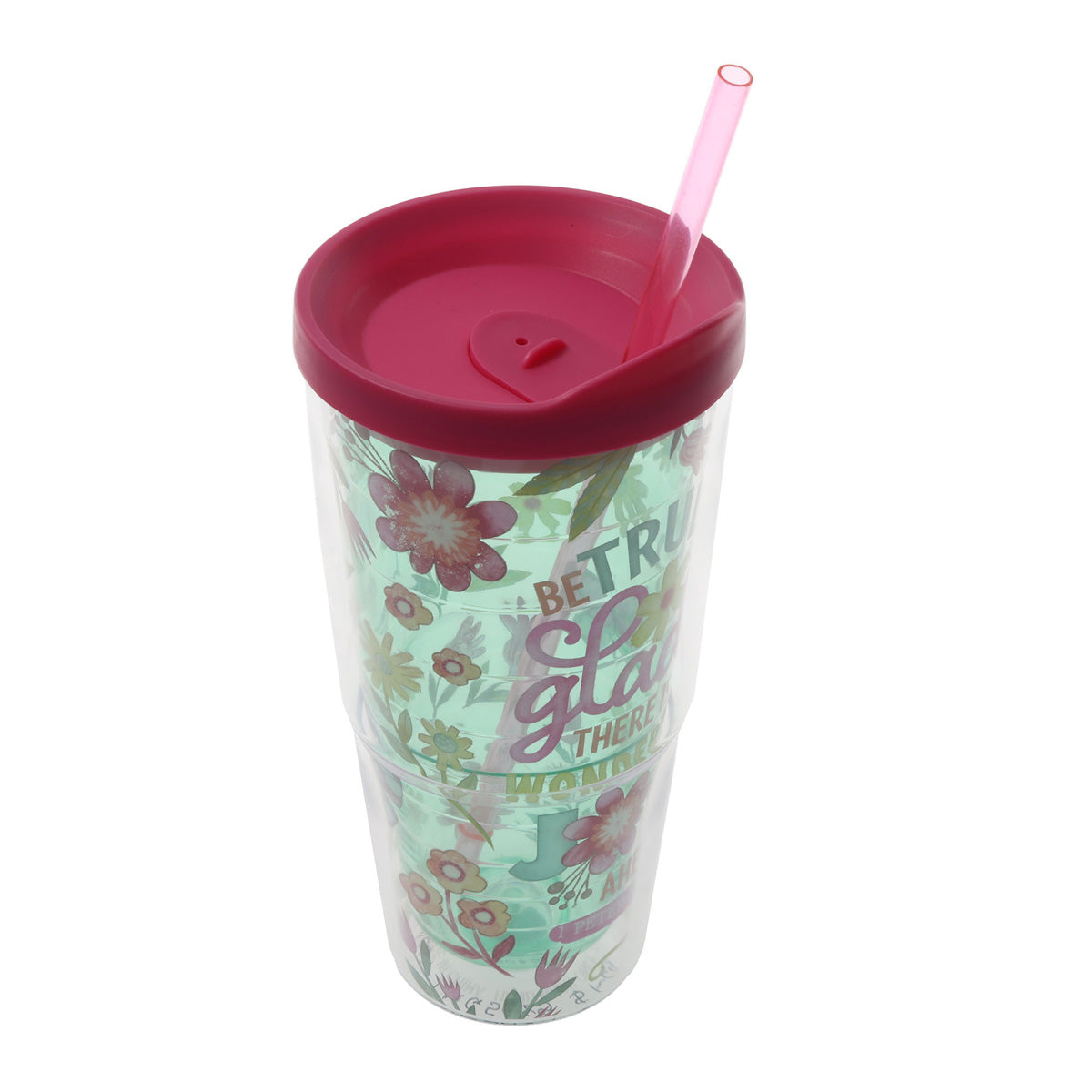 Be Truly Glad Plastic Travel Tumbler with Lid and Straw