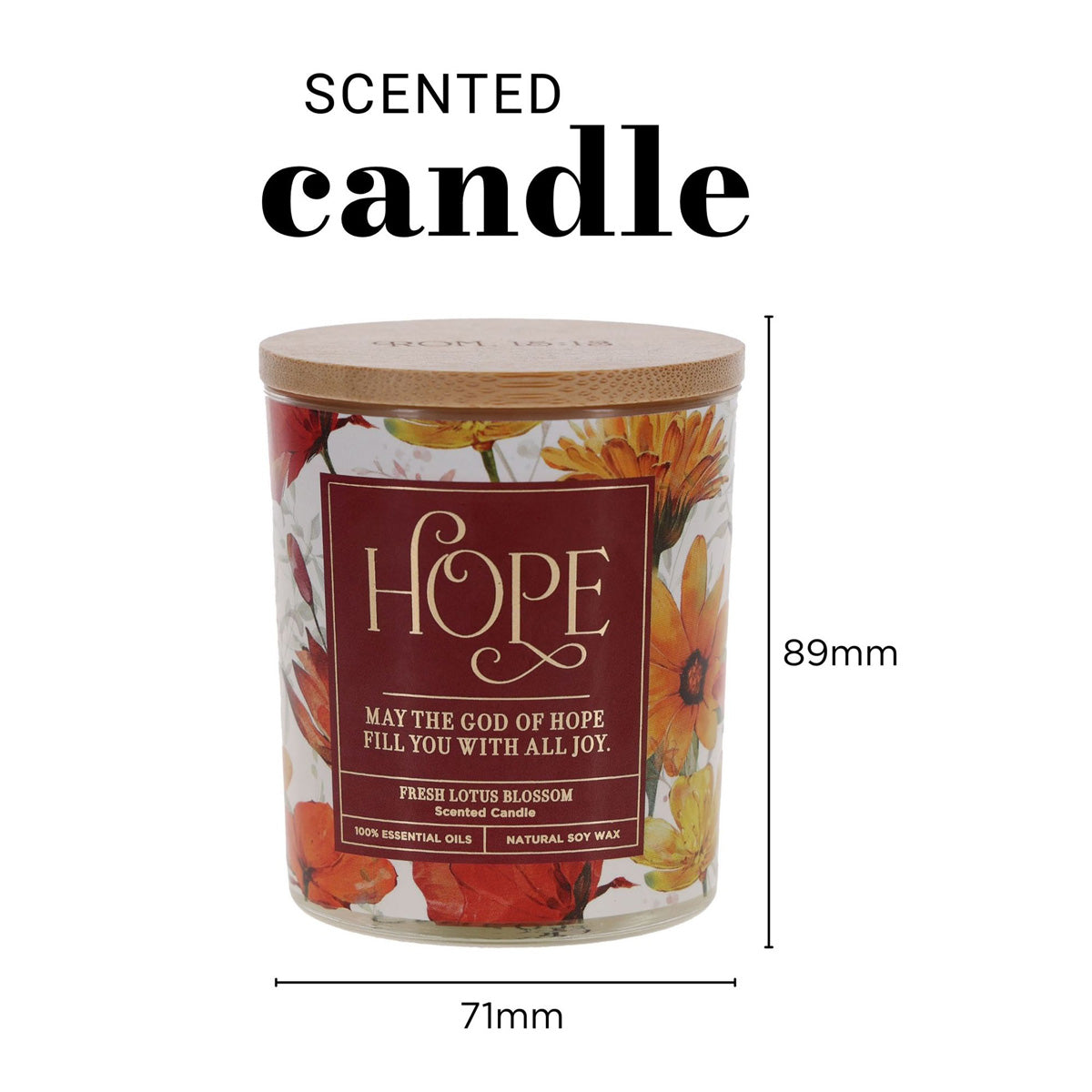 Hope, Fresh Lotus Blossom Scented Candle with Bamboo Lid