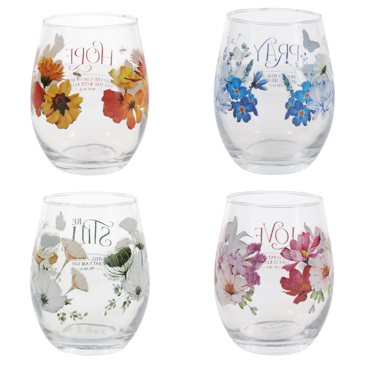 Love, Hope, Pray, Be Still Four-Piece Drinking Glass Set