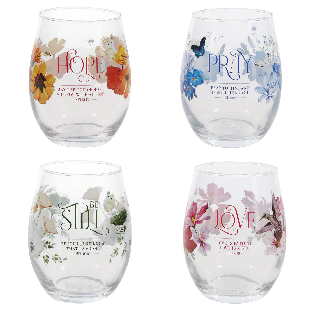 Love, Hope, Pray, Be Still Four-Piece Drinking Glass Set