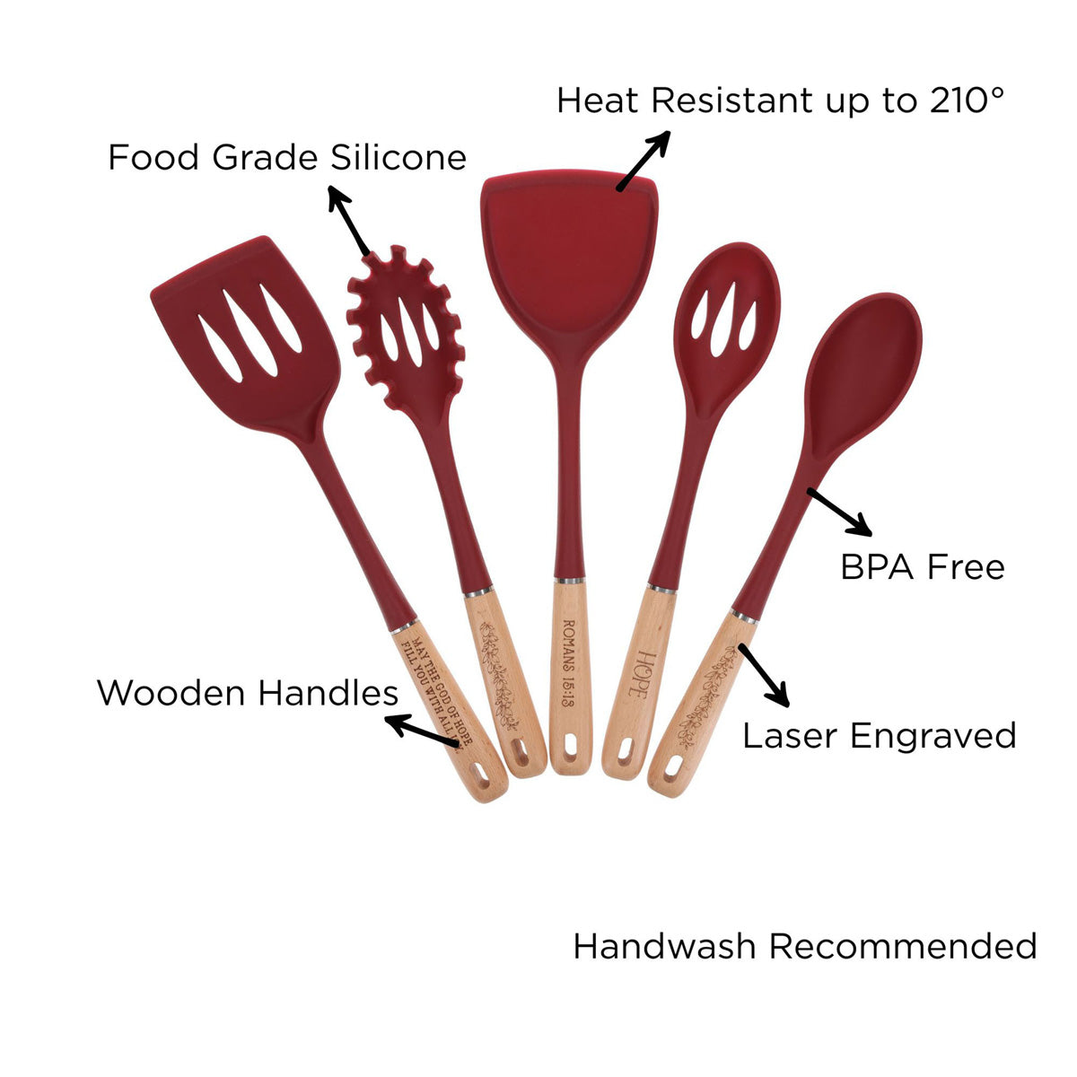 May the God of Hope Fill You with Joy Wood and Silicone Five-Piece Utensil Set