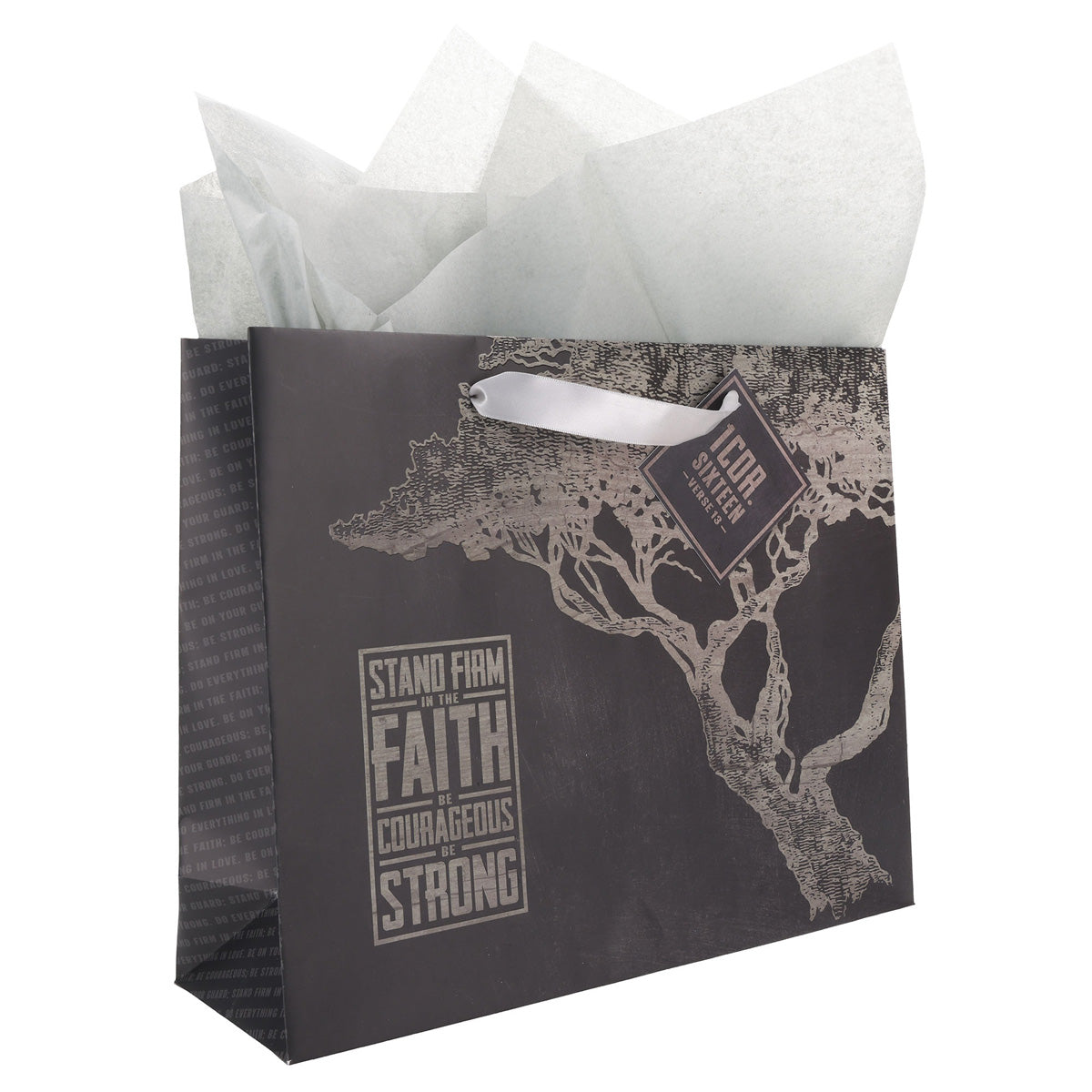 Stand Firm in the Faith, Be Courageous, Be Strong Large Landscape Gift Bag with Gift Tag