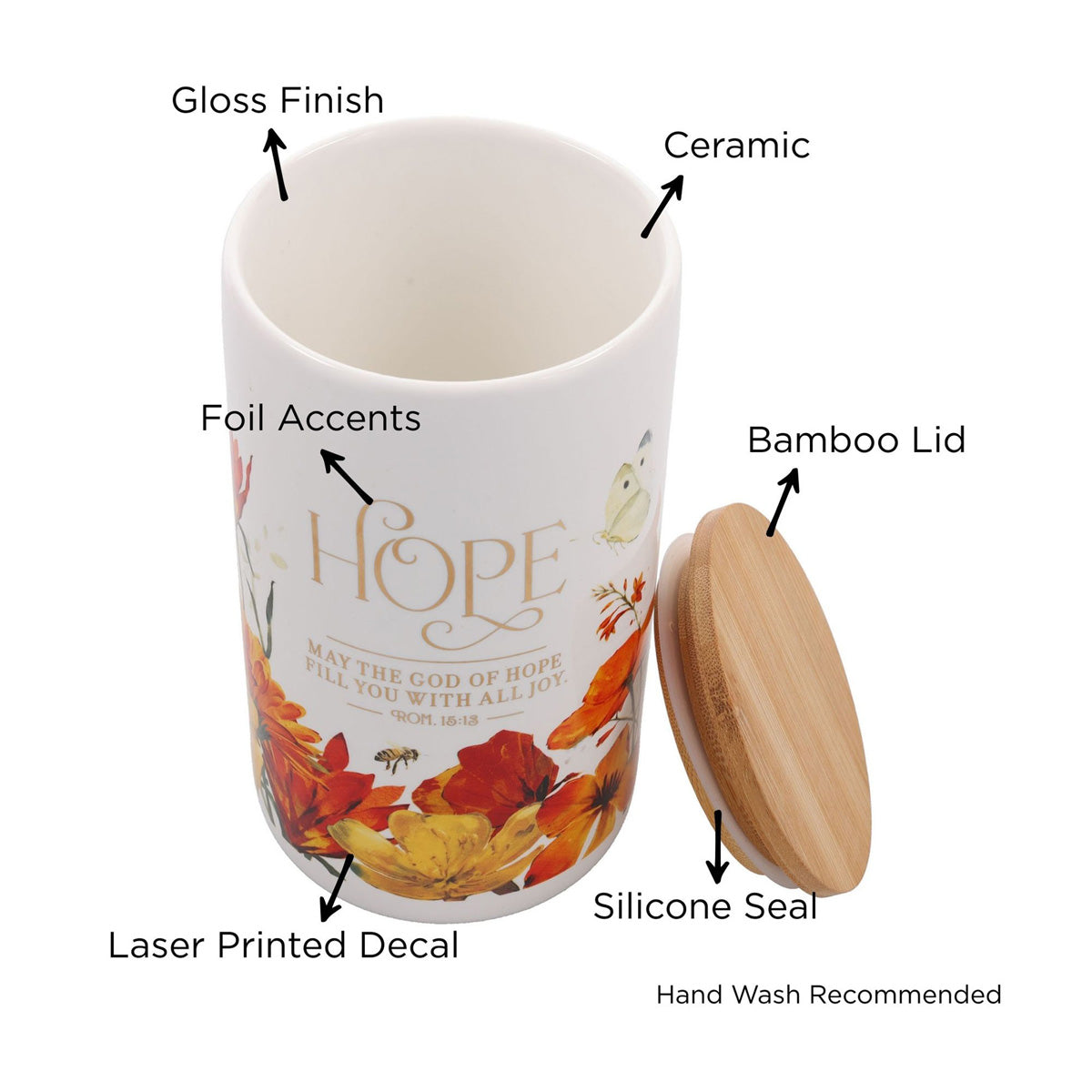 May the God of Hope Fill You with All Joy Ceramic Jar with Bamboo Lid