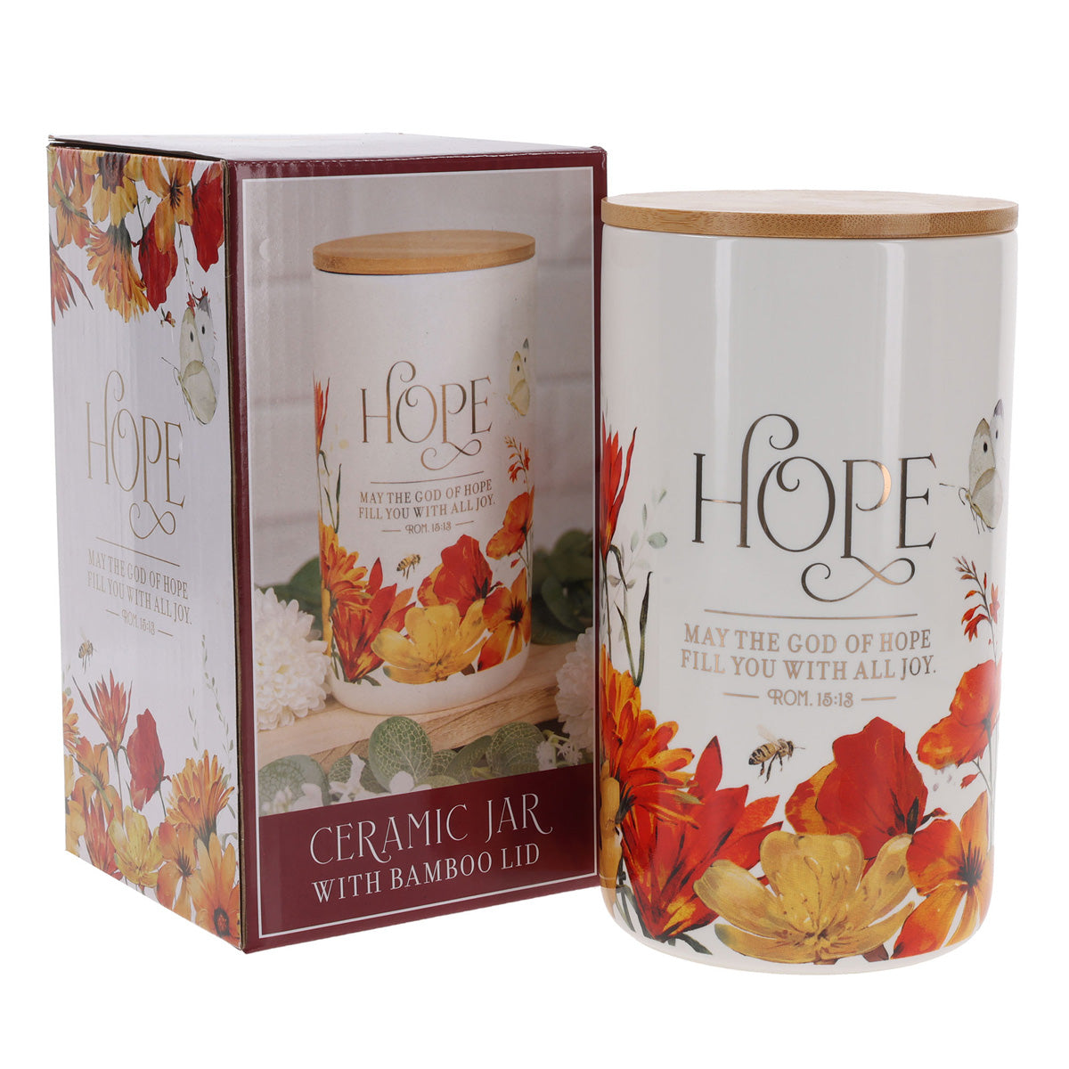 May the God of Hope Fill You with All Joy Ceramic Jar with Bamboo Lid