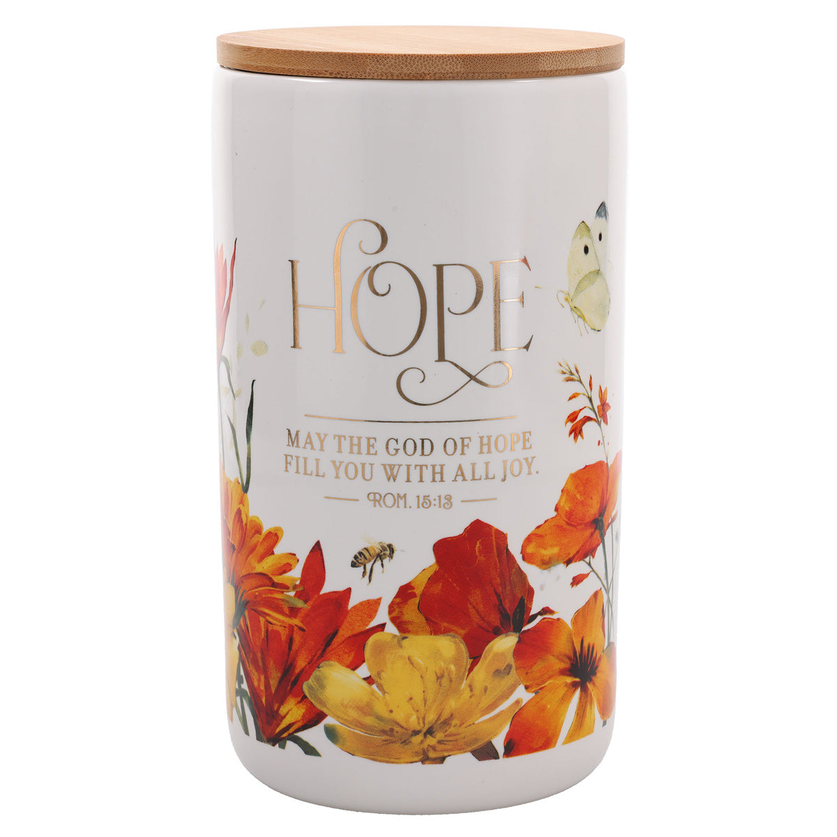 May the God of Hope Fill You with All Joy Ceramic Jar with Bamboo Lid
