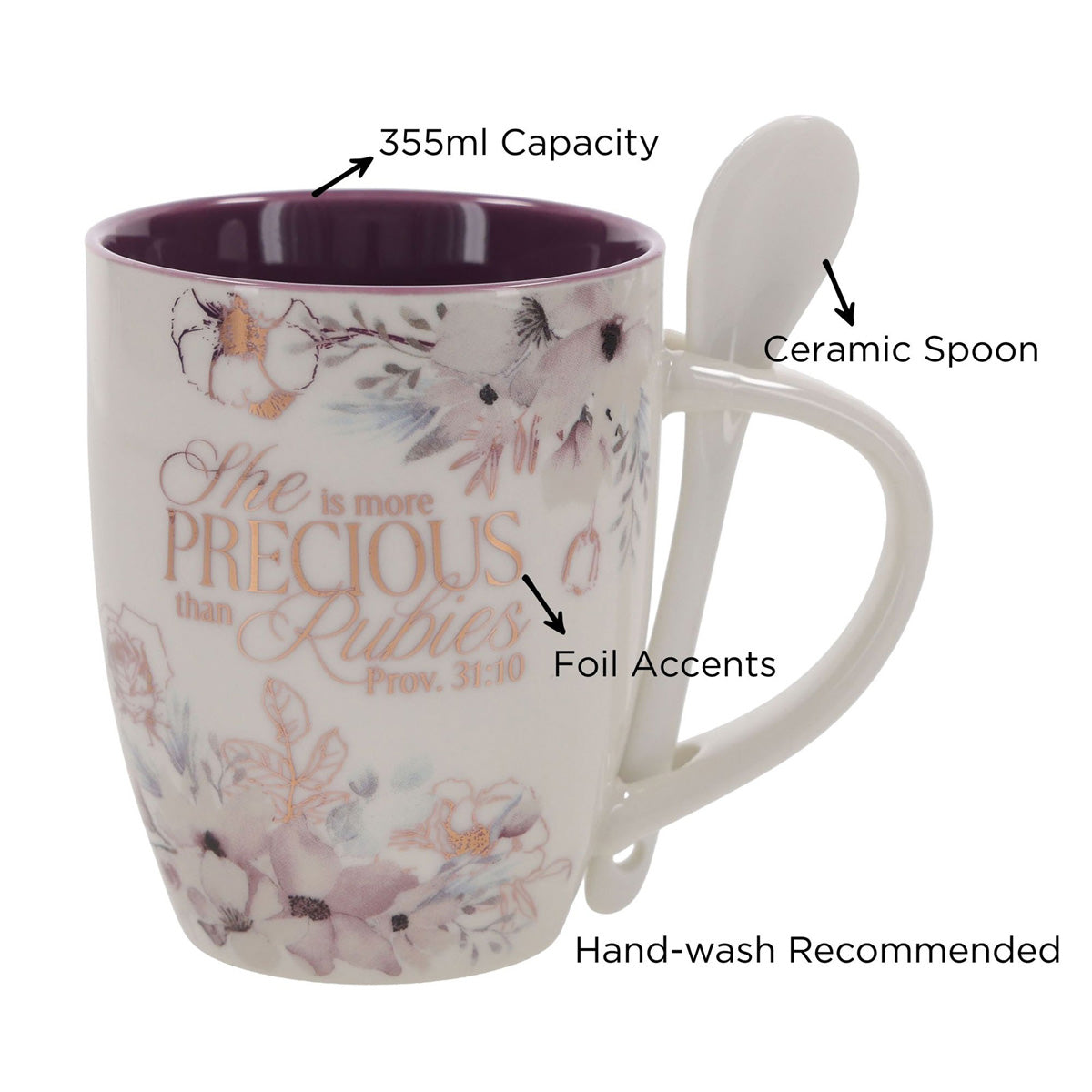 She Is More Precious than Rubies Ceramic Mug and Spoon