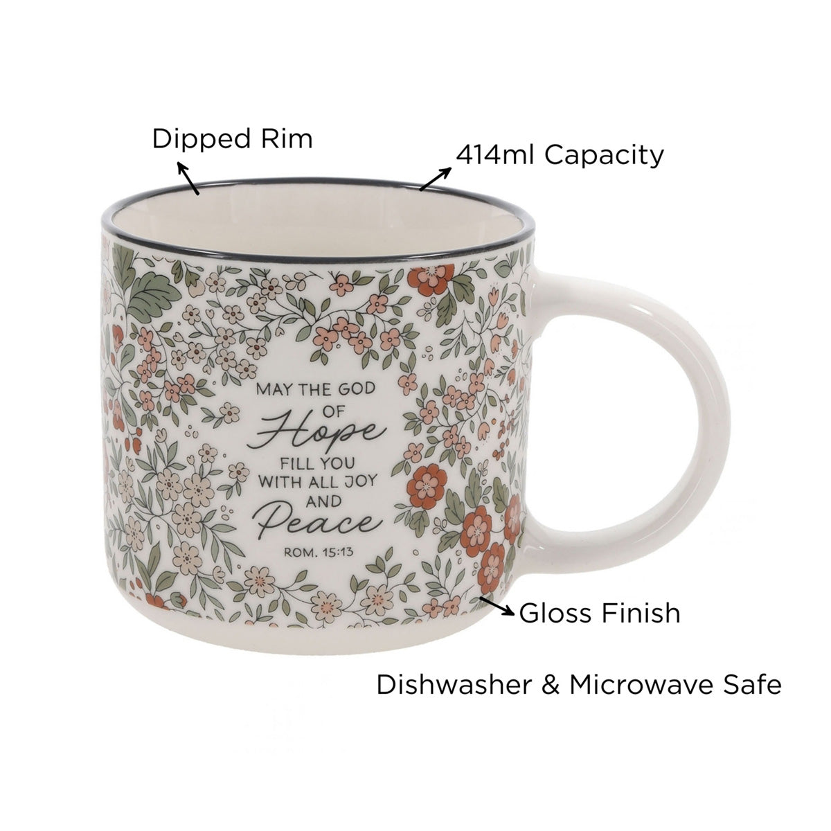May the God of Hope Fill You with All Joy and Peace Floral Ceramic Mug