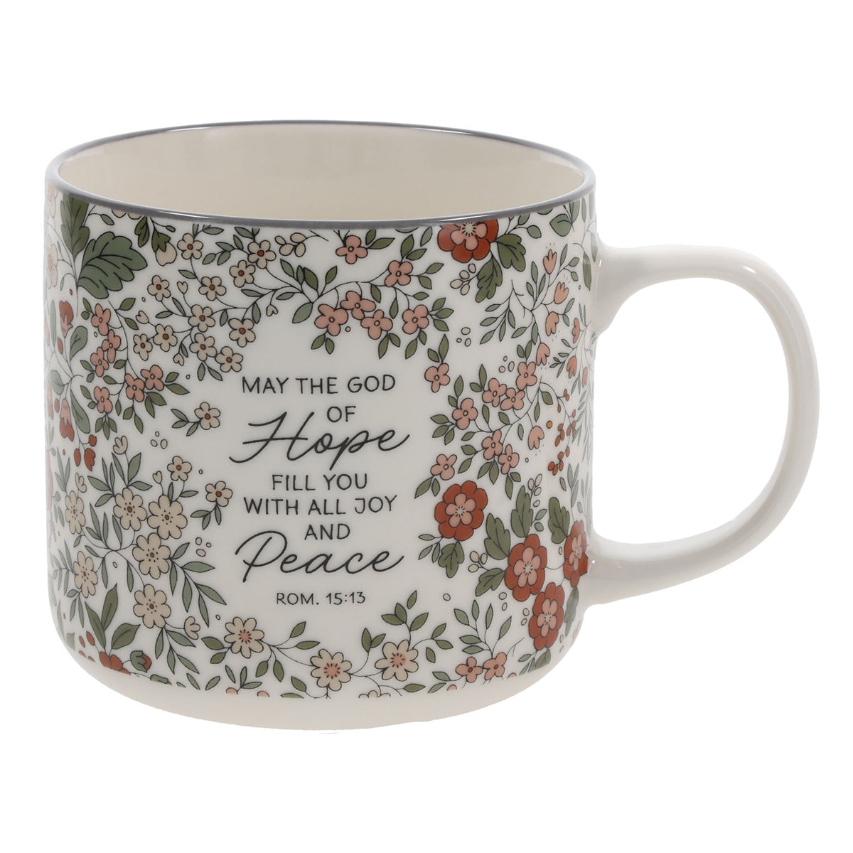 May the God of Hope Fill You with All Joy and Peace Floral Ceramic Mug