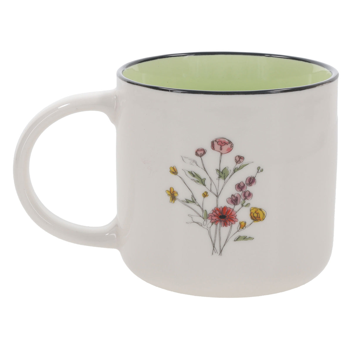 Give All Your Worries to Him Because He Cares for You Floral Ceramic Mug with Green Interior