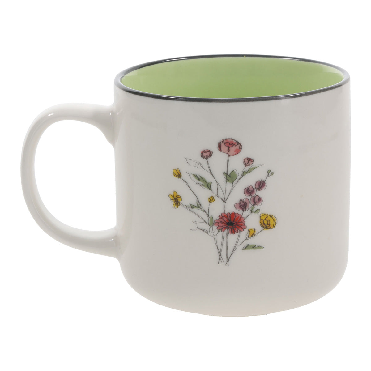 Give All Your Worries to Him Because He Cares for You Floral Ceramic Mug with Green Interior