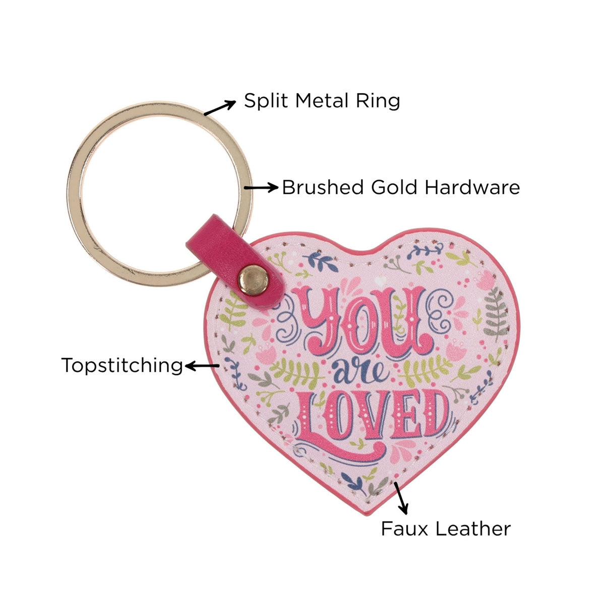 You Are Loved Heart Shaped Faux Leather Keychain